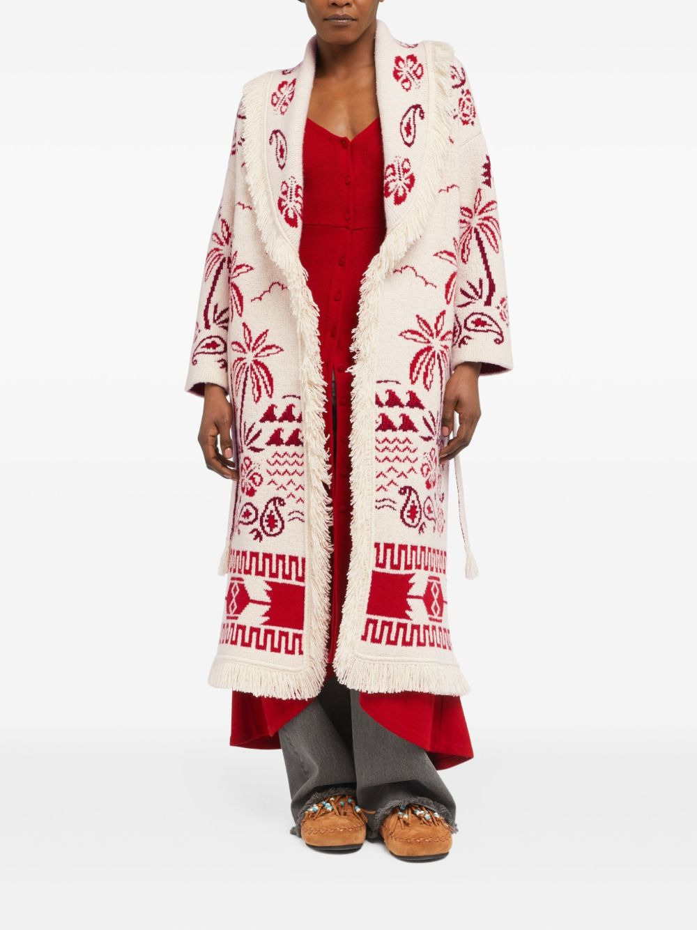 palm-tree pattern fringe coat - 2