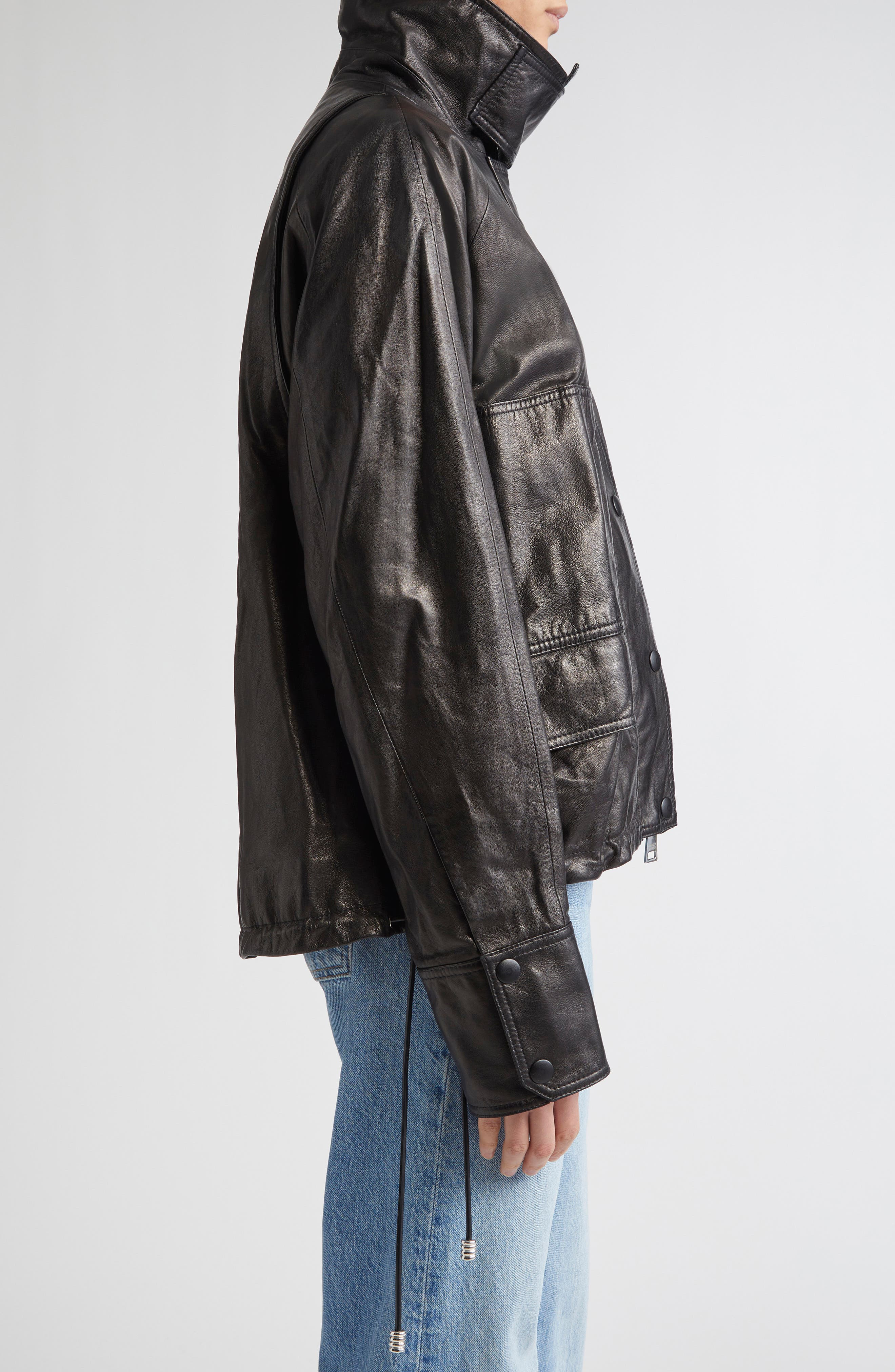 Brandon Maxwell The Harper Balloon Lambskin Leather Jacket in Black at Nordstrom - 3