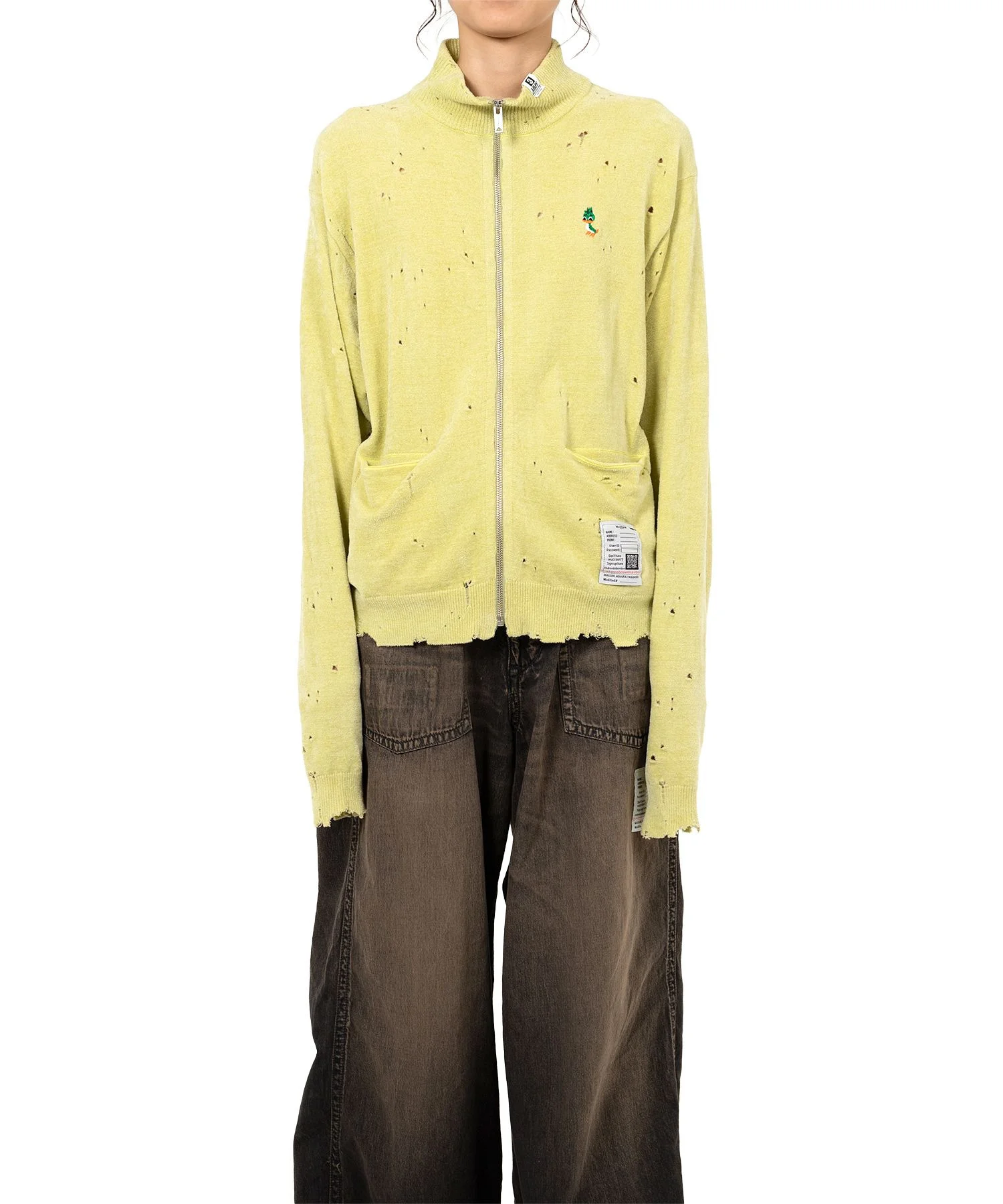 Distressed High Neck Knit Cardigan - 1