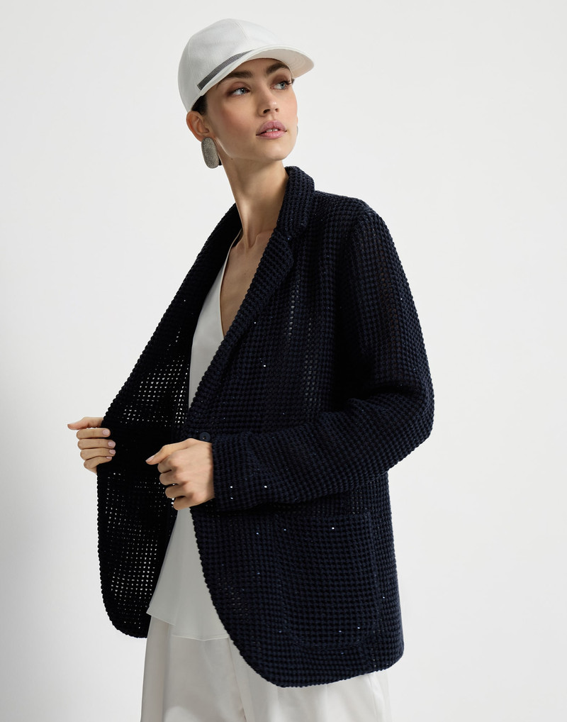Cotton Diamond yarn net knit blazer 5