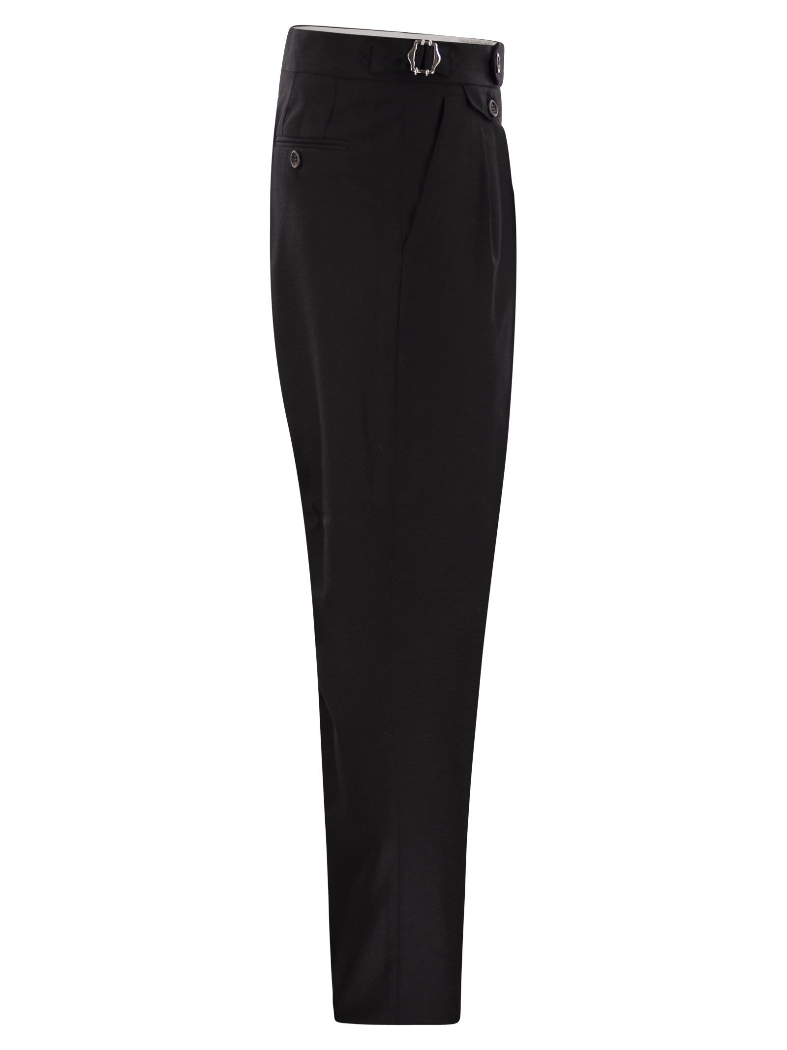 Brunello Cucinelli Men Tailor-Fit Trousers In Virgin Wool Canvas With Double Inverted Darts And Buck - 3
