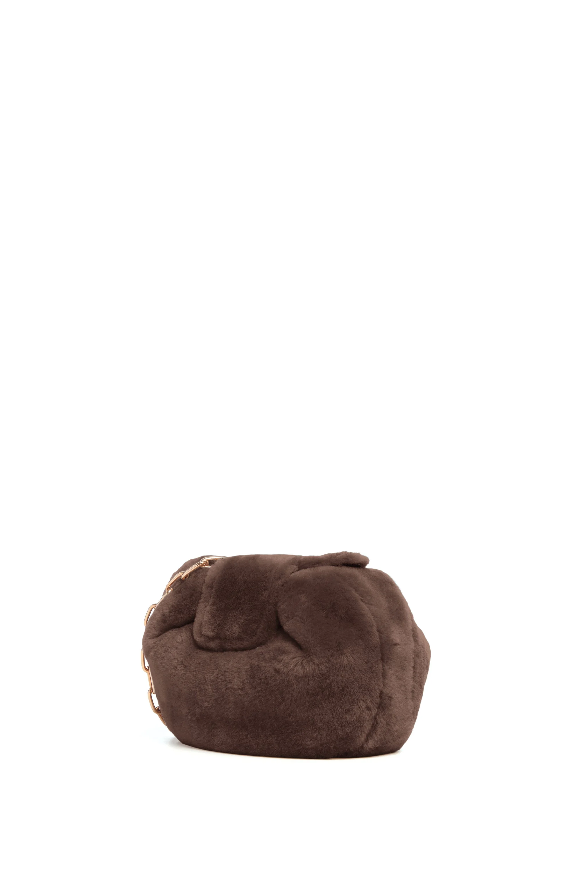 Soft Demi Clutch with Chain in Mocha Shearling - 1