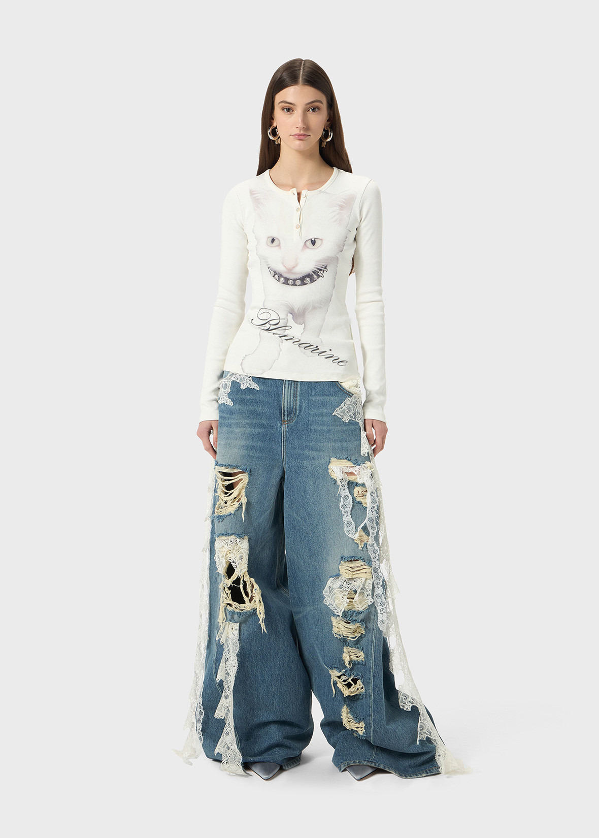 DESTROYED EXTRA BAGGY JEANS WITH LACE TRIM - 2