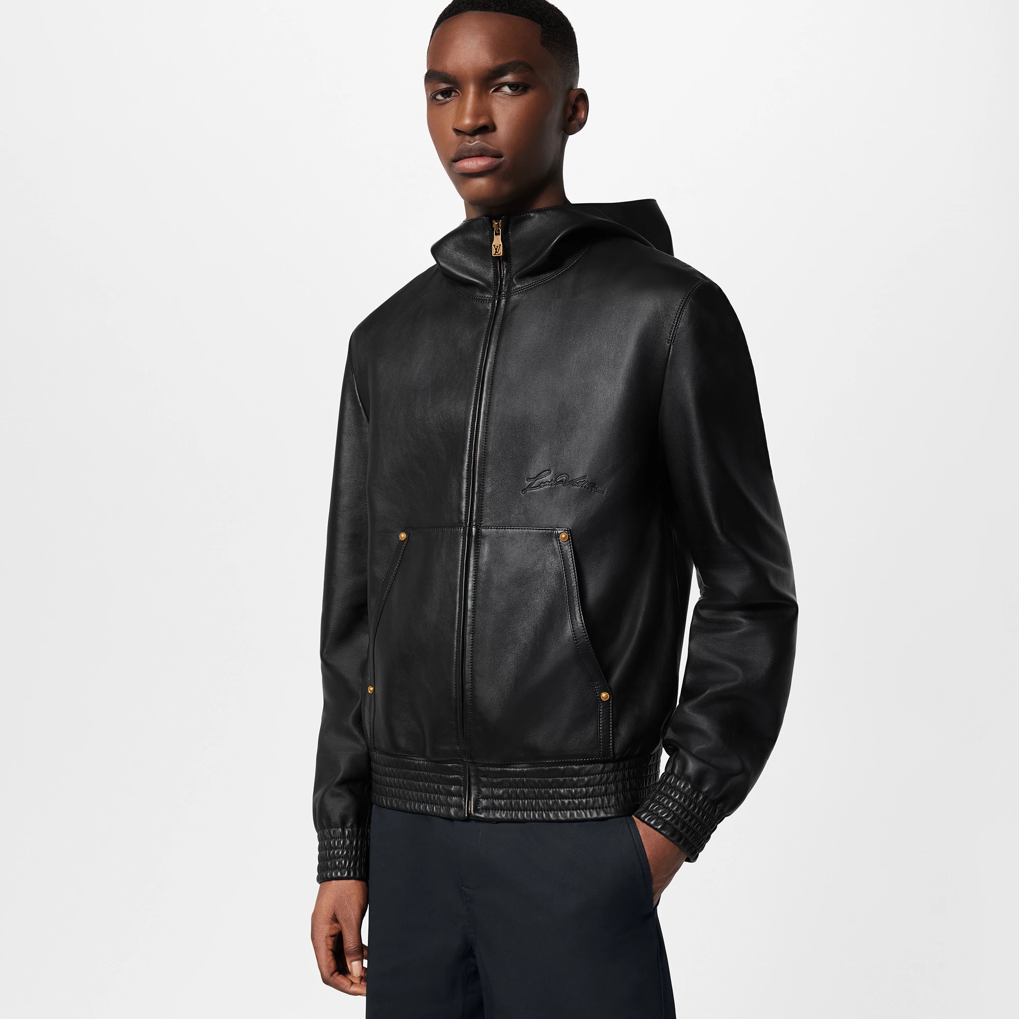 Zipped Leather Hoodie - 2