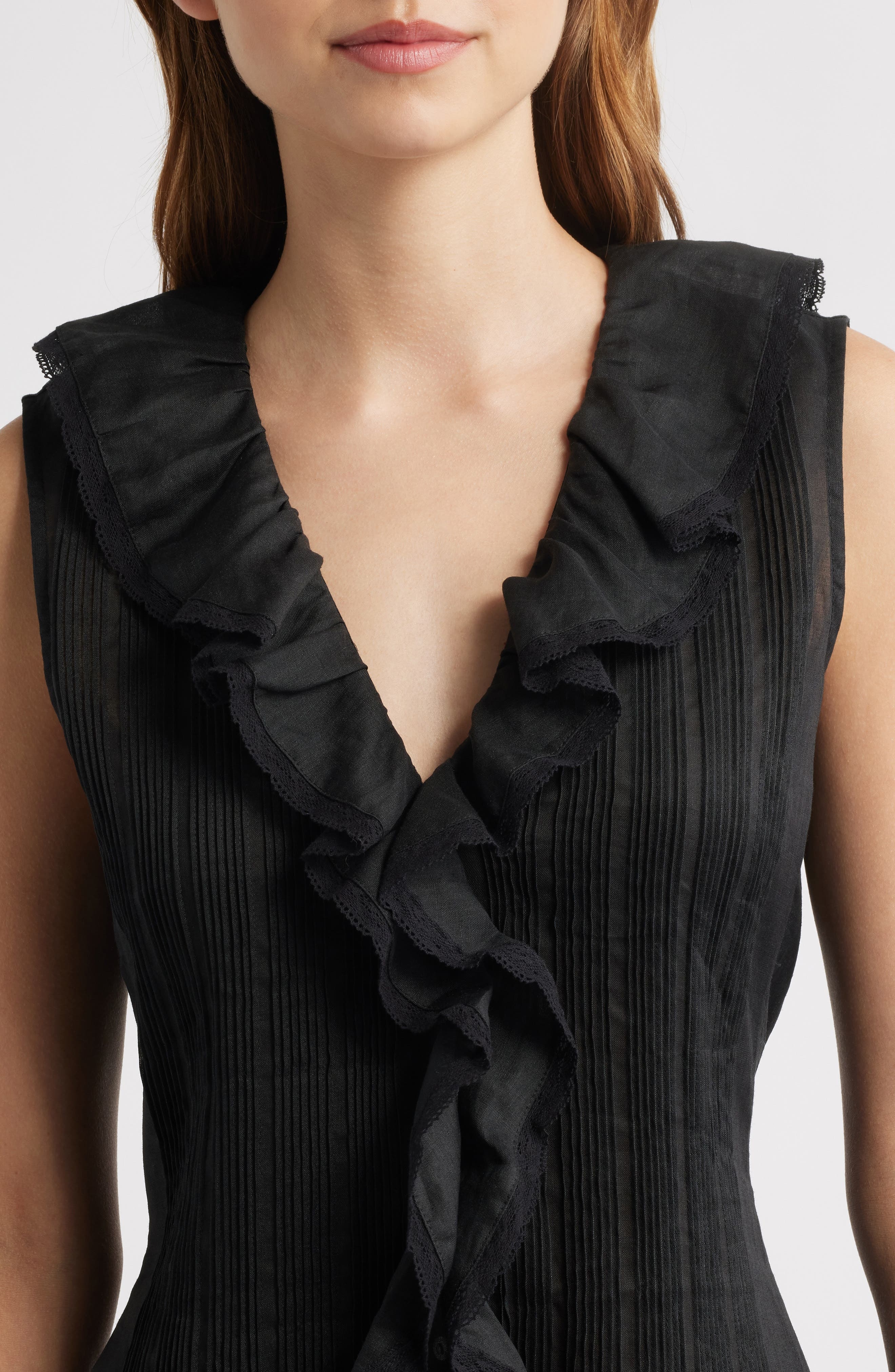DÔEN Henrietta Ruffle Sleeveless Minidress in Black at Nordstrom - 4