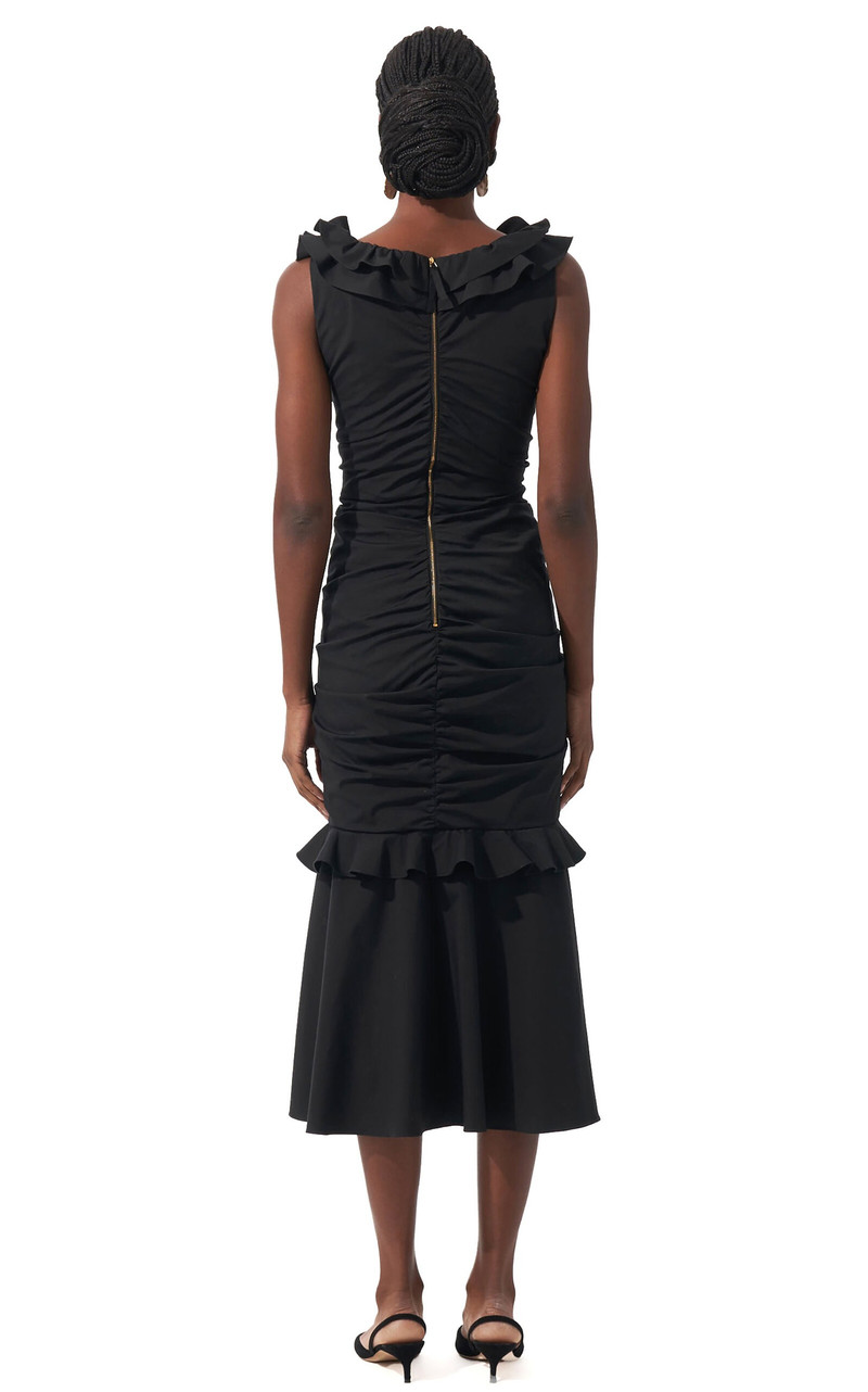 Ruffled Cotton-Blend Midi Dress black 7