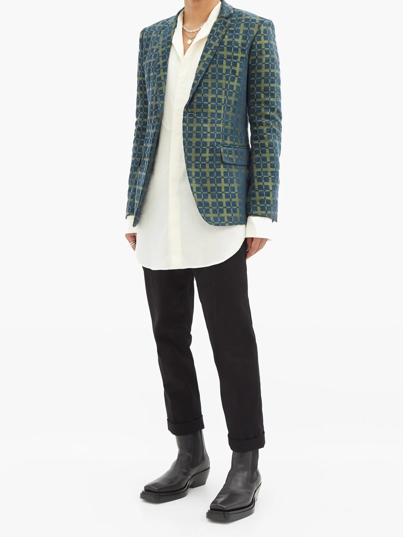 Check-jacquard single-breasted blazer - 2