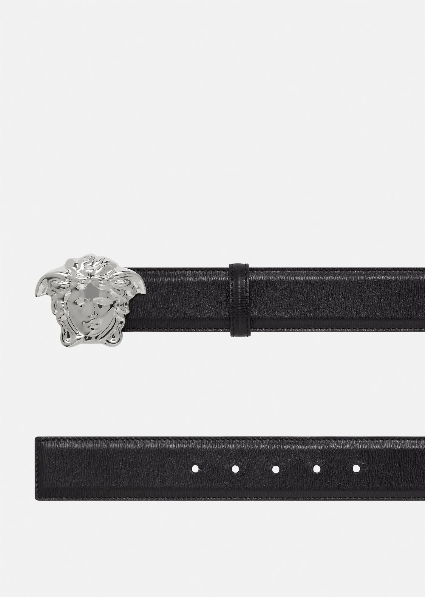 Versace Black 100% Leather Metal Buckle Decorated Medusa Belt