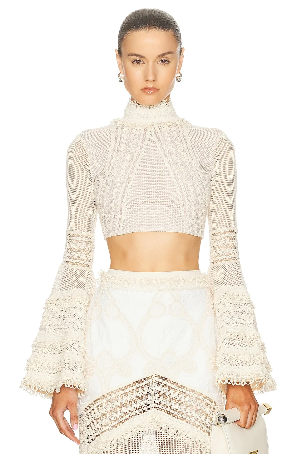 Woven Bell Sleeve Cropped Top - 1