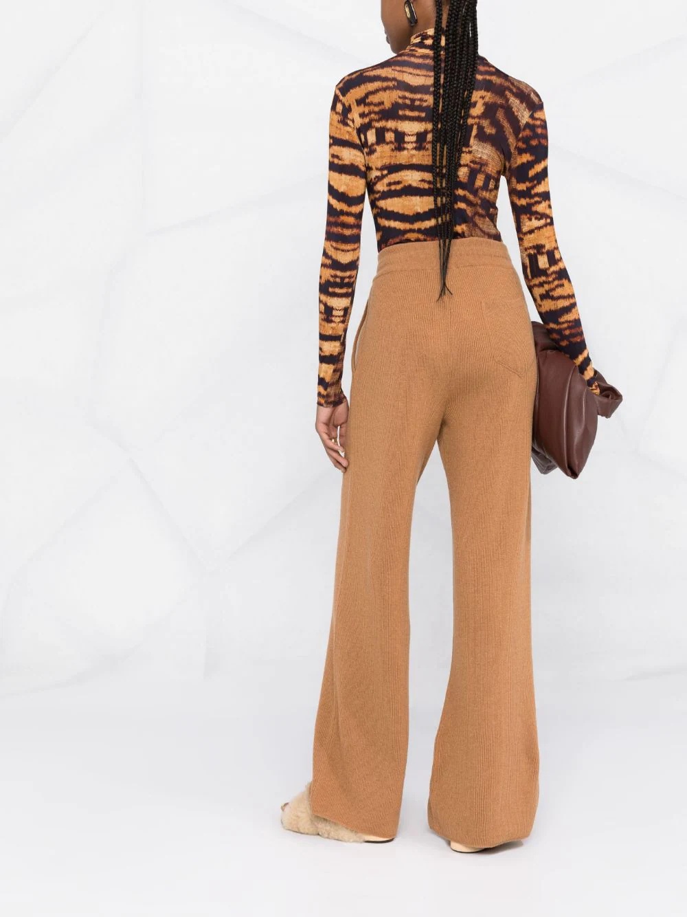 ribbed-knit wide-leg trousers - 4