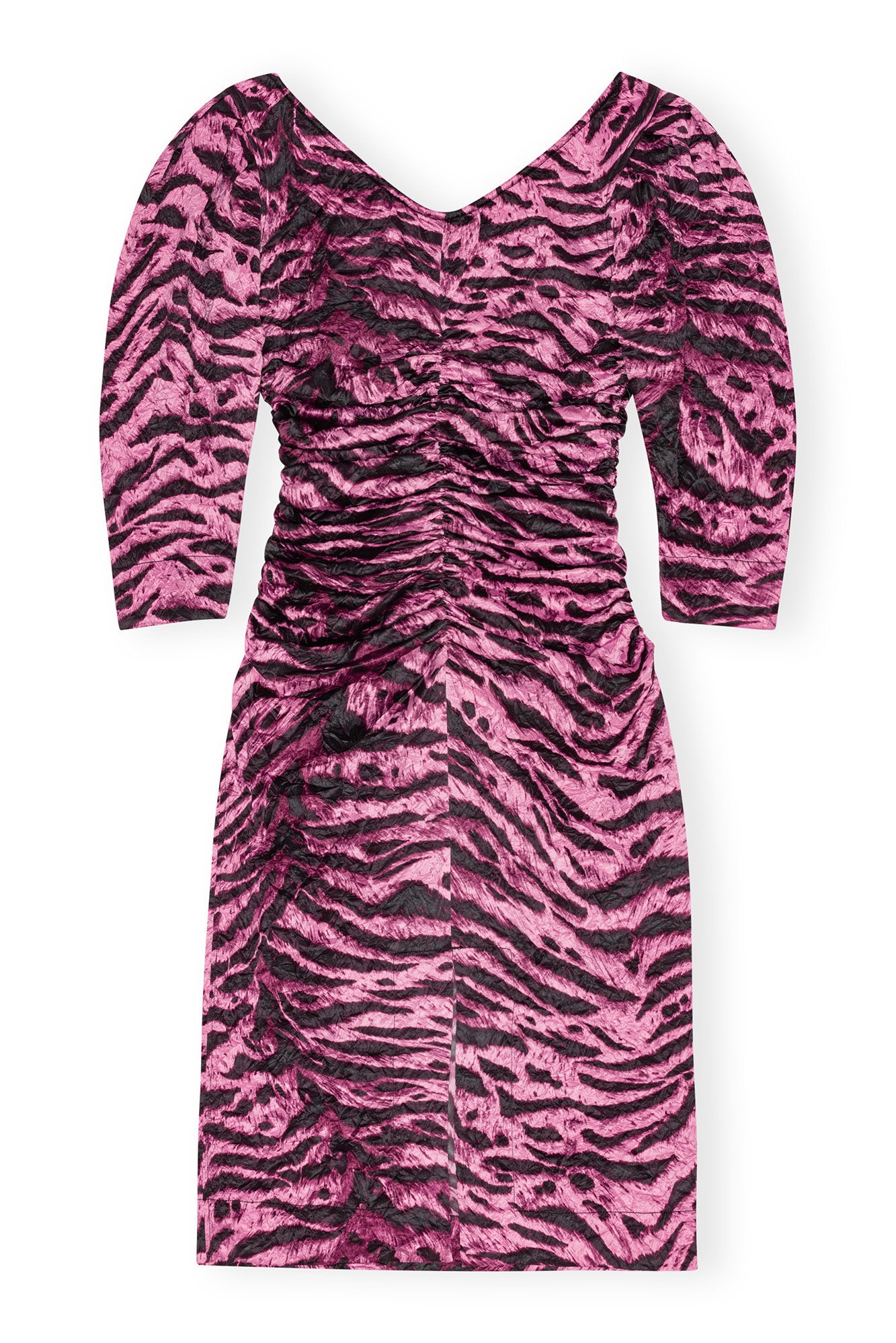 ANIMAL PRINTED CRINKLED SATIN U-NECK MIDI DRESS - 1