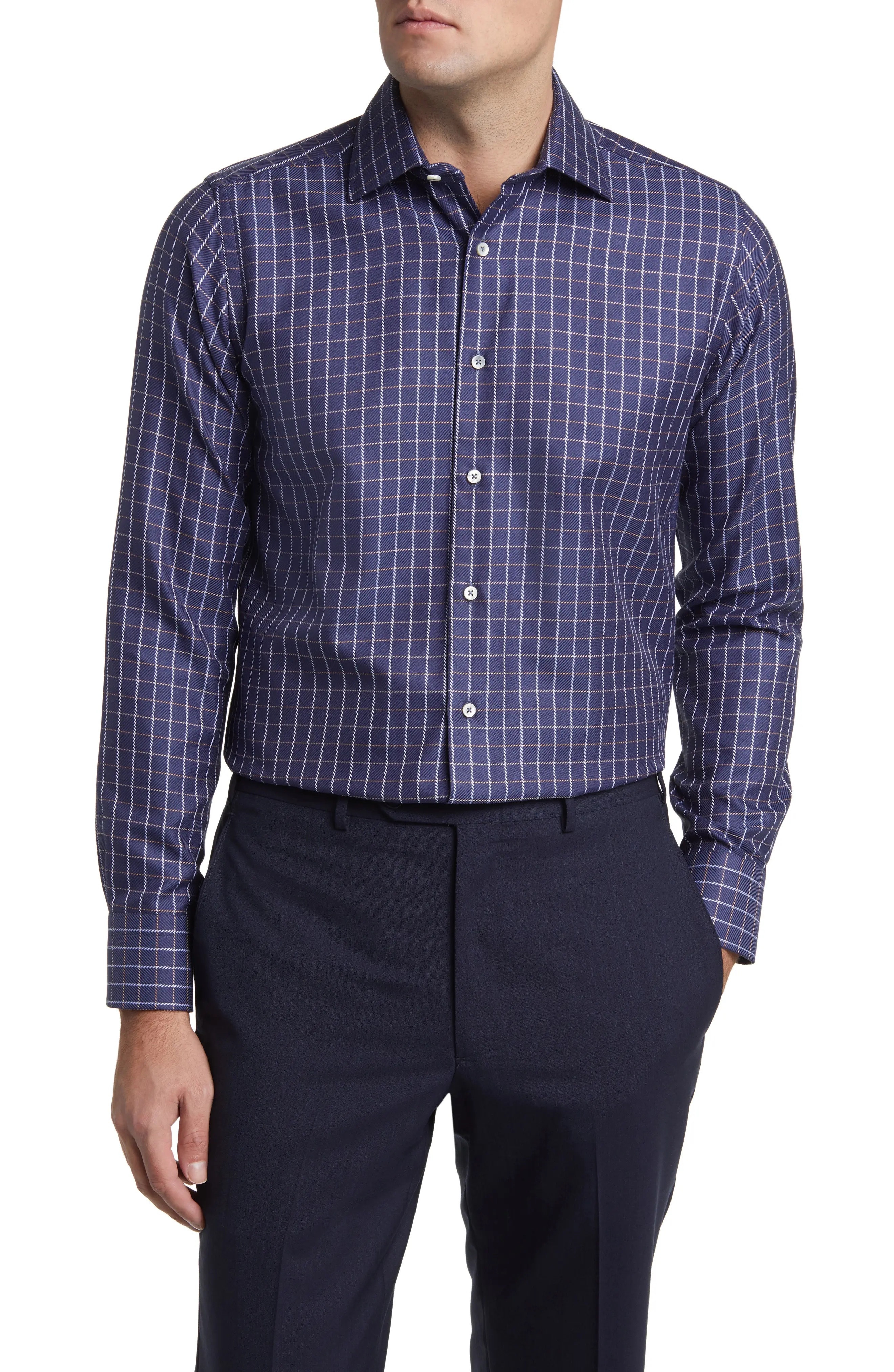 Regular Fit Check Cotton Jacquard Dress Shirt - 1