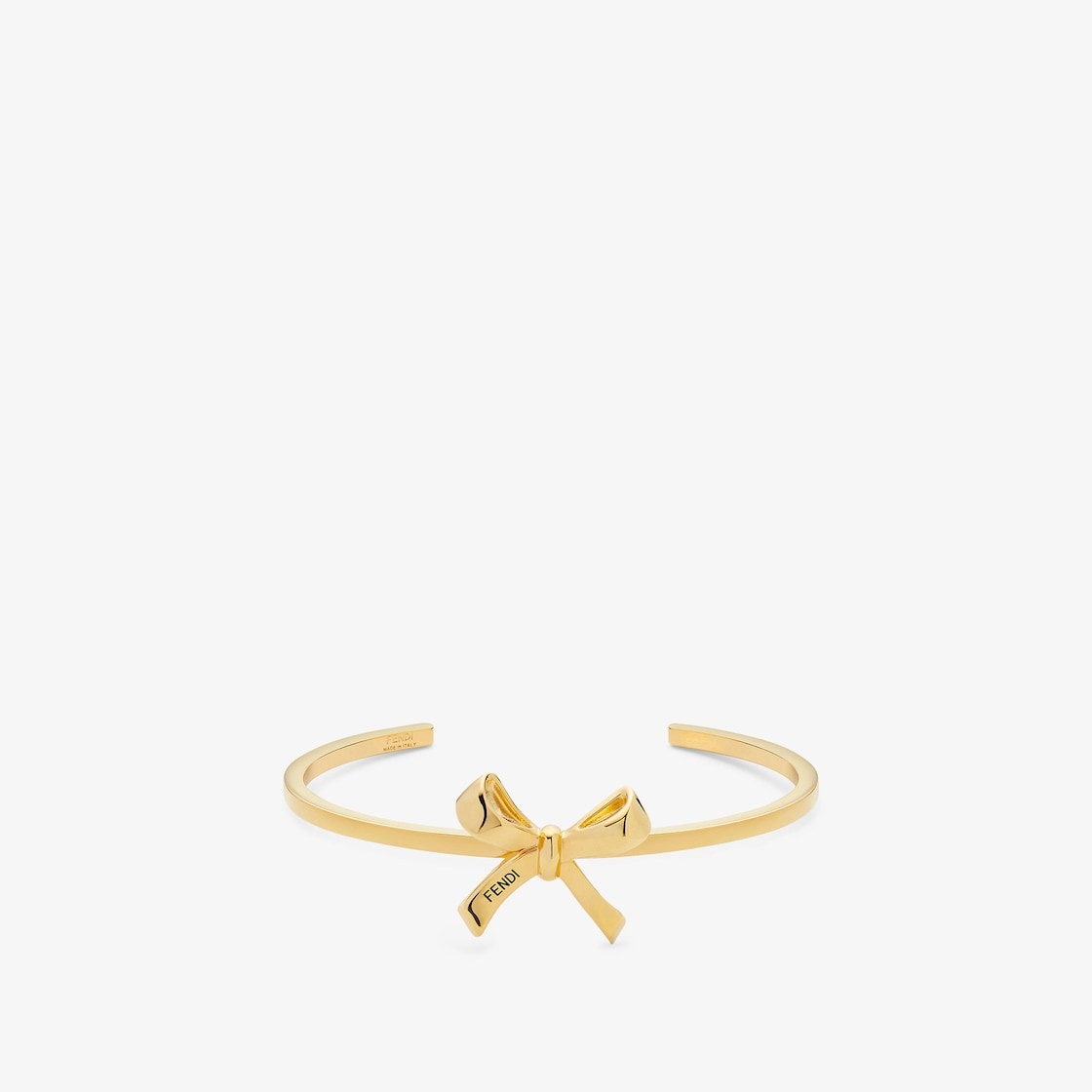 Rigid Bracelet with small bow. Made of gold-finish metal. Decorated with Fendi lettering enameled in - 1