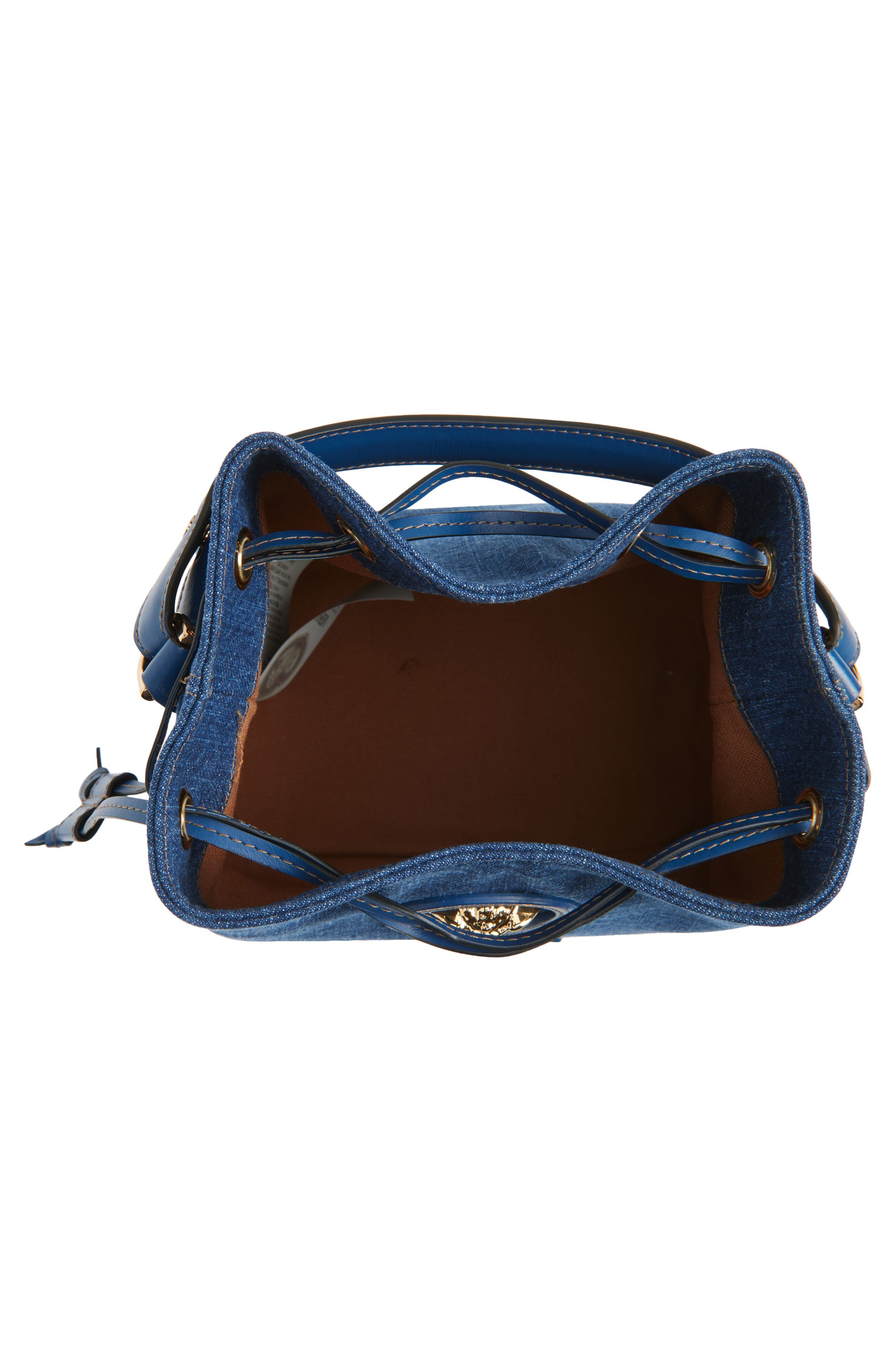 Versace La Medusa Denim Bucket Bag in Navy Blue Versace Gold at Nordstrom - 5