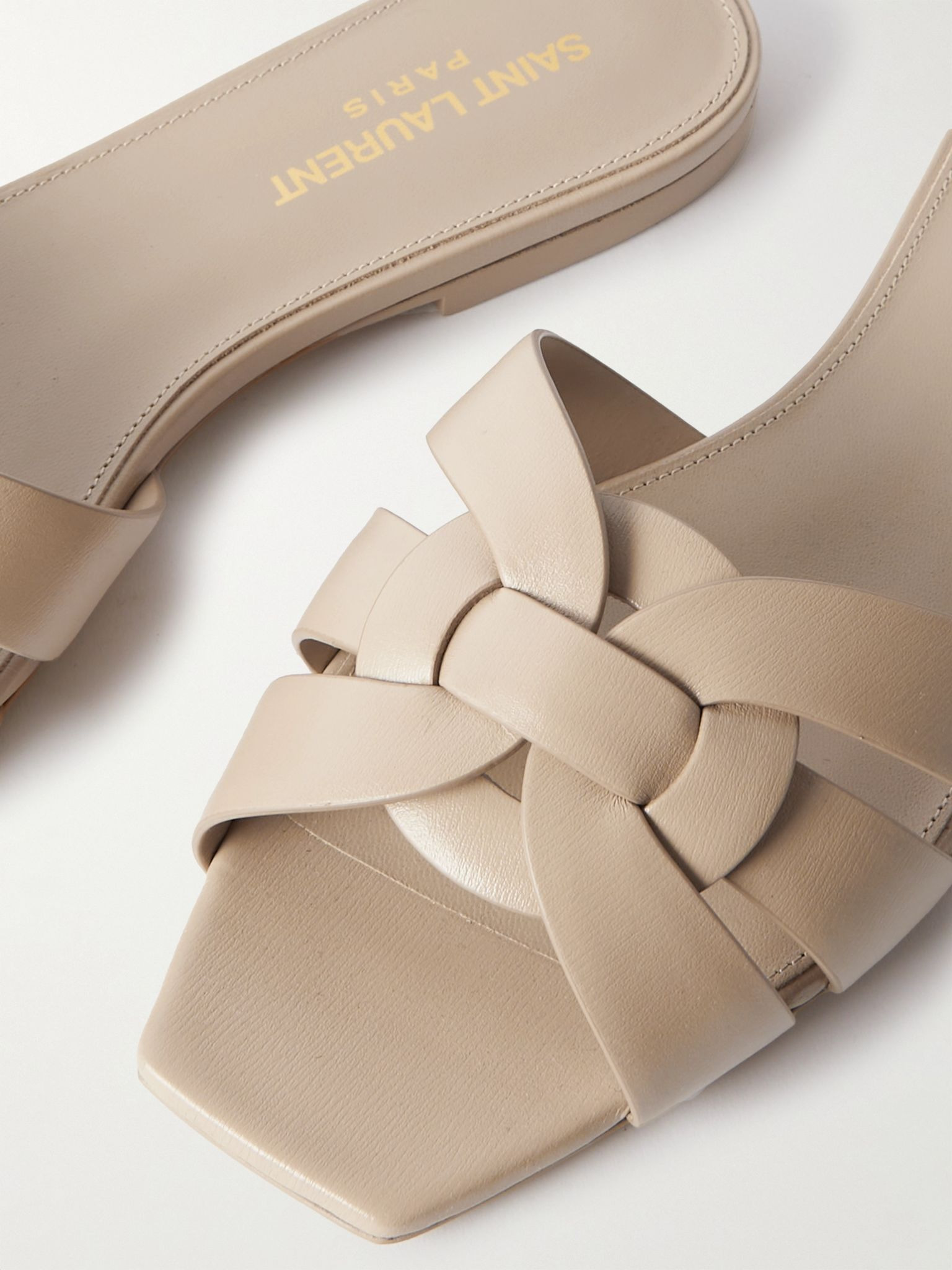 Tribute woven leather slides Beige - 4
