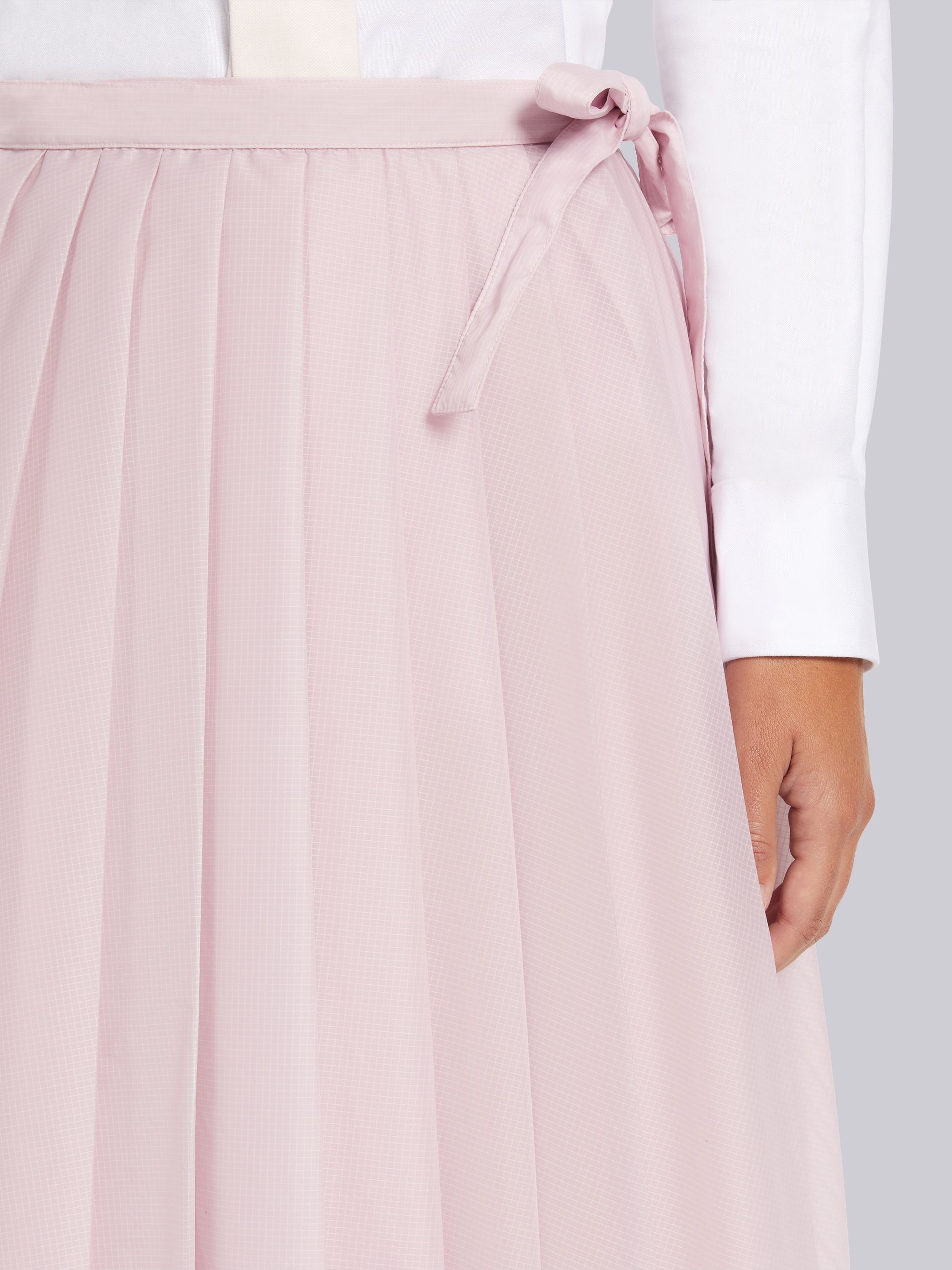 Light Pink Sheer Nylon Ripstop Below The Knee Pleated Wrap Skirt - 5