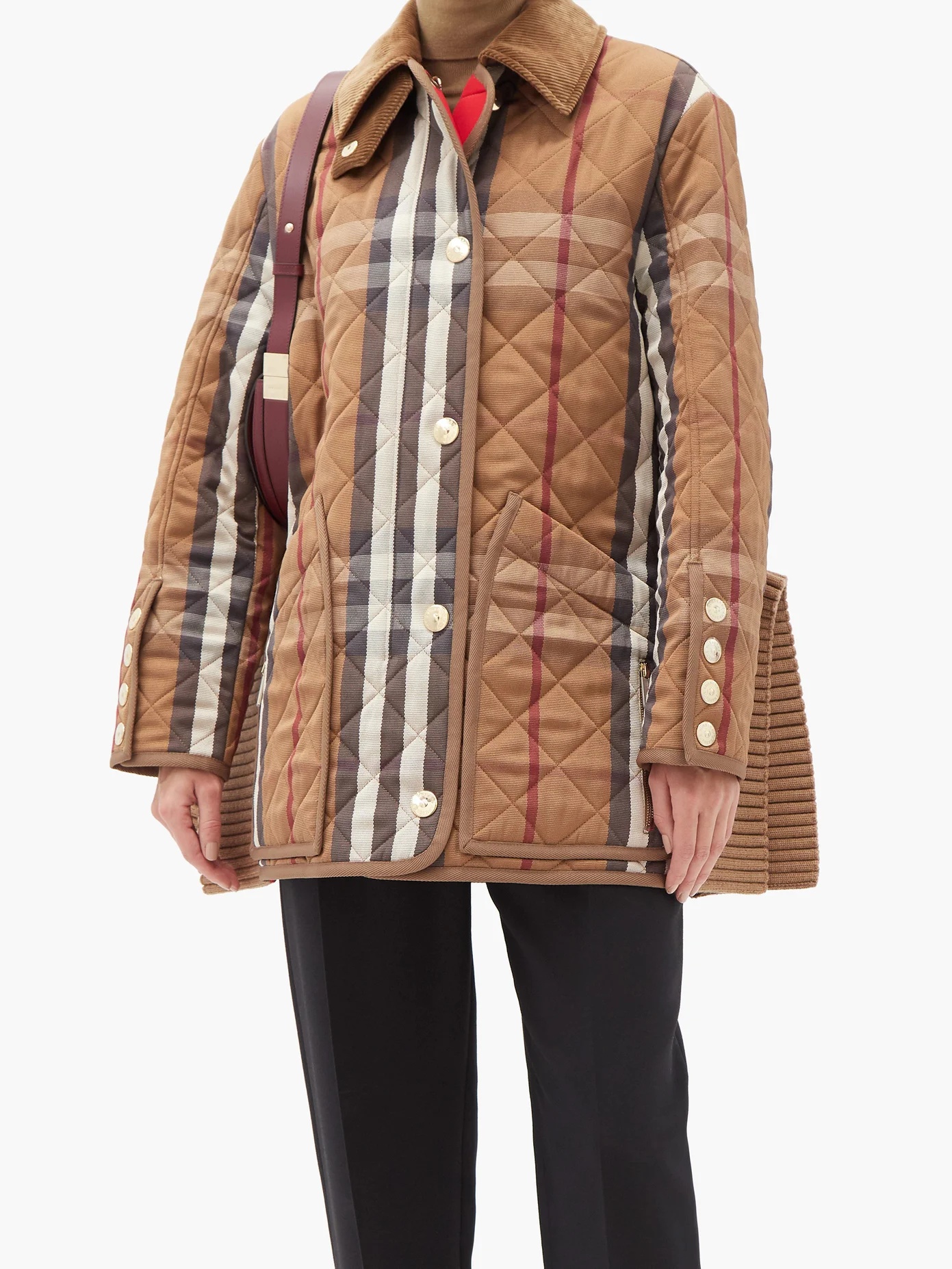 Ribbed-inserts Heritage-check quilted coat - 6