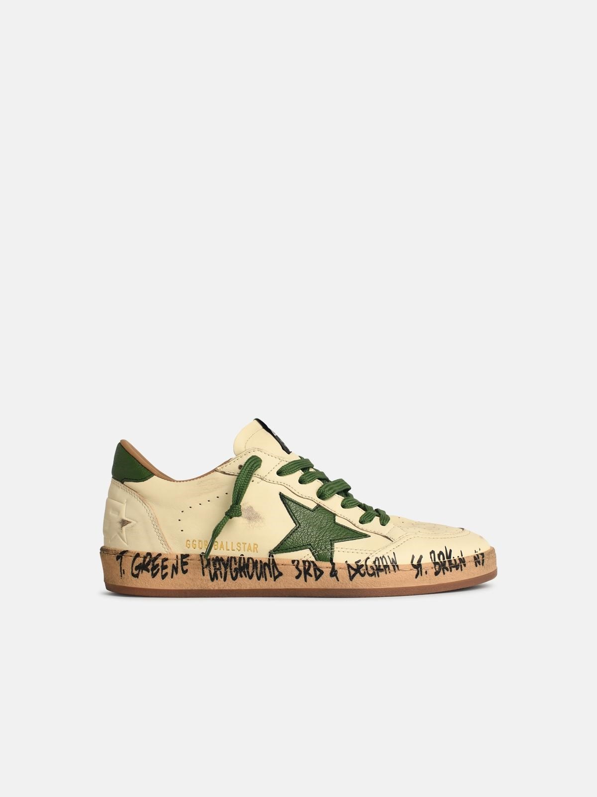 'BALL-STAR' WHITE NAPPA LEATHER SNEAKERS WITH GREEN STAR AND HEEL - 1