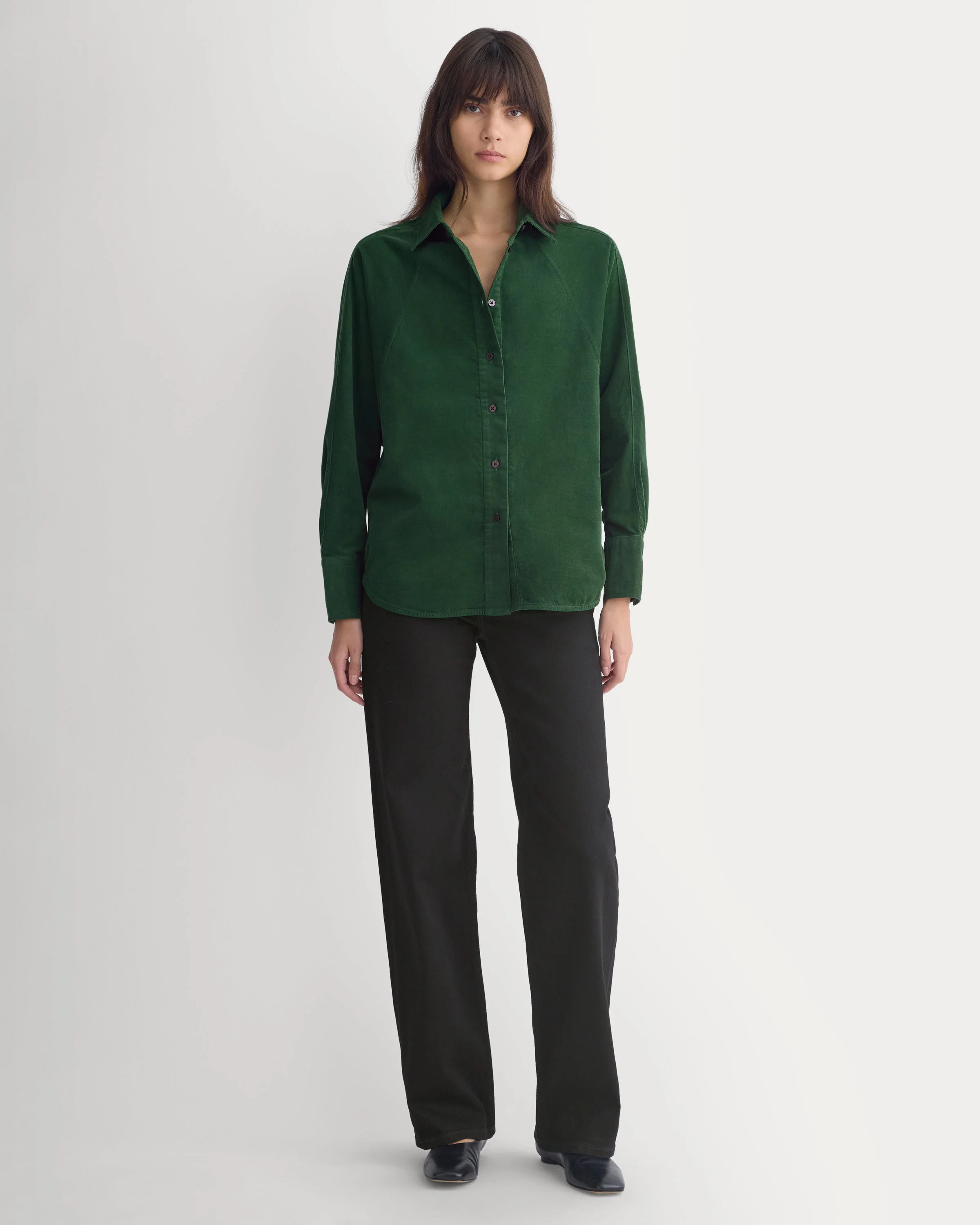 OVERSIZED RAGLAN SHIRT IN PINWALE CORDUROY - EDEN GREEN - 1