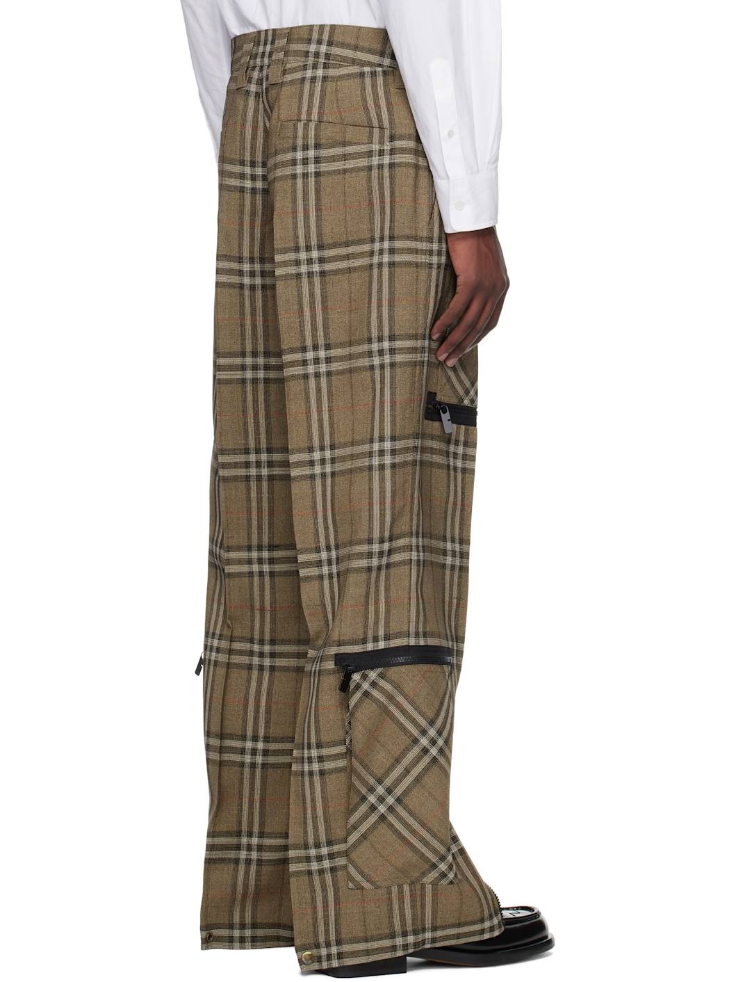 Brown Check Silk Blend Cargo Pants - 3