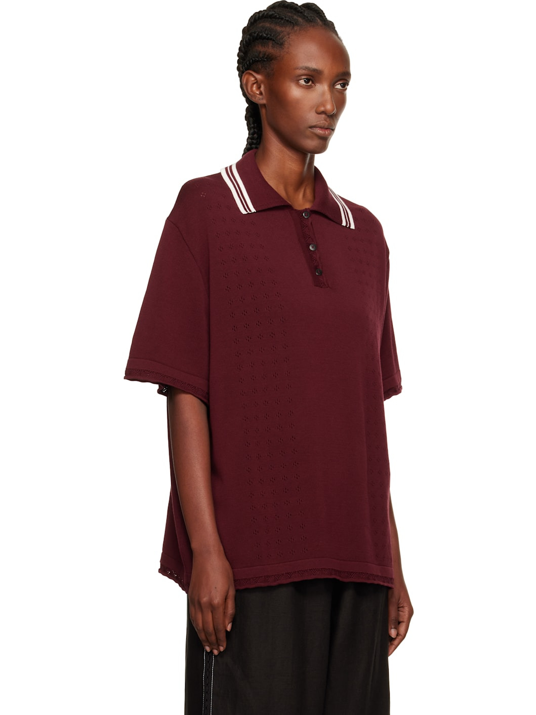 Burgundy Organic Cotton Pointelle Polo - 2