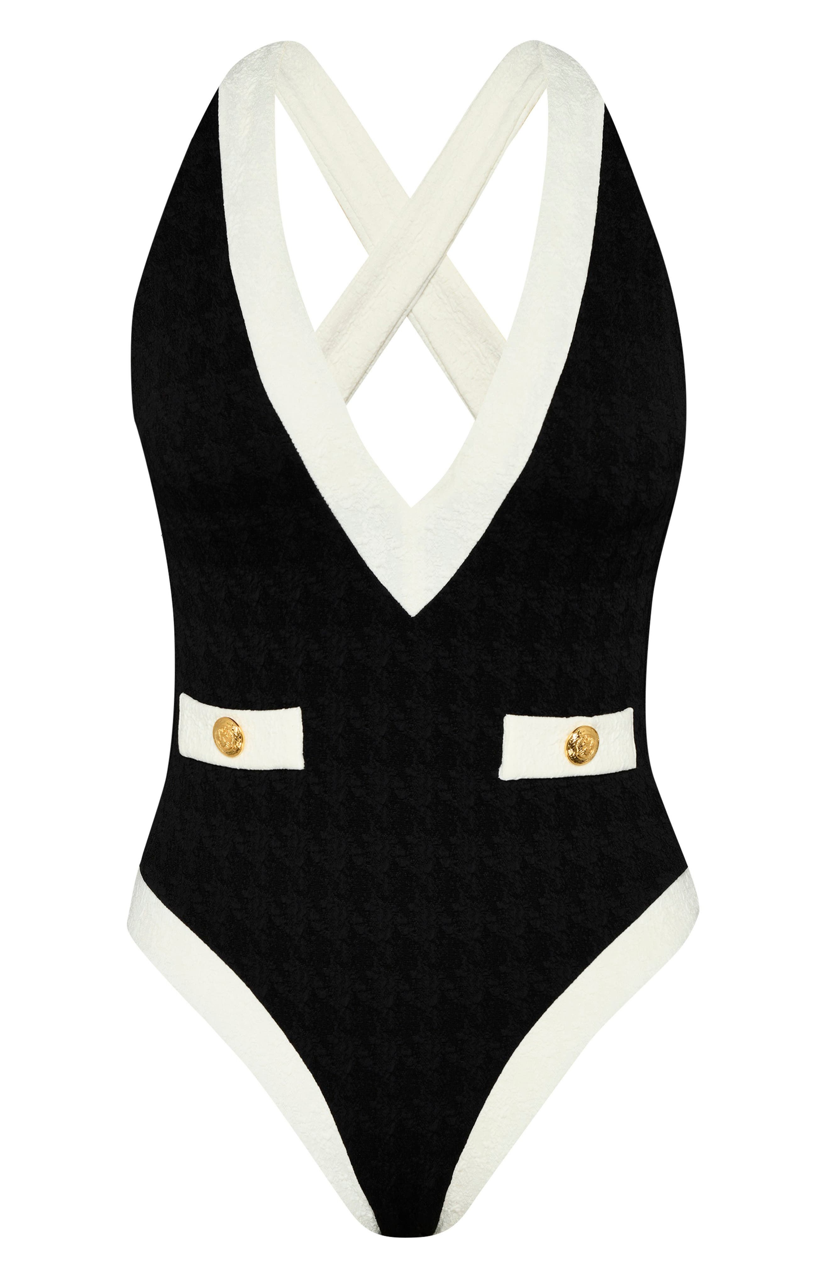 L'AGENCE Lisa Colorblock Plunge One-Piece Swimsuit in Black at Nordstrom - 3