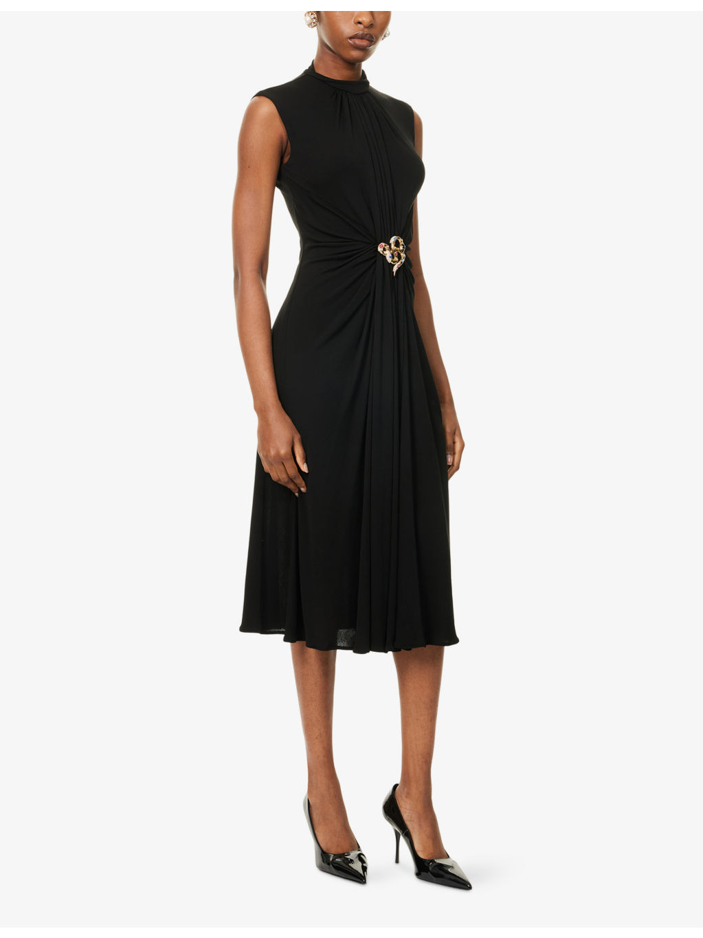 Gathered High Neck Woven Midi Dress - 3