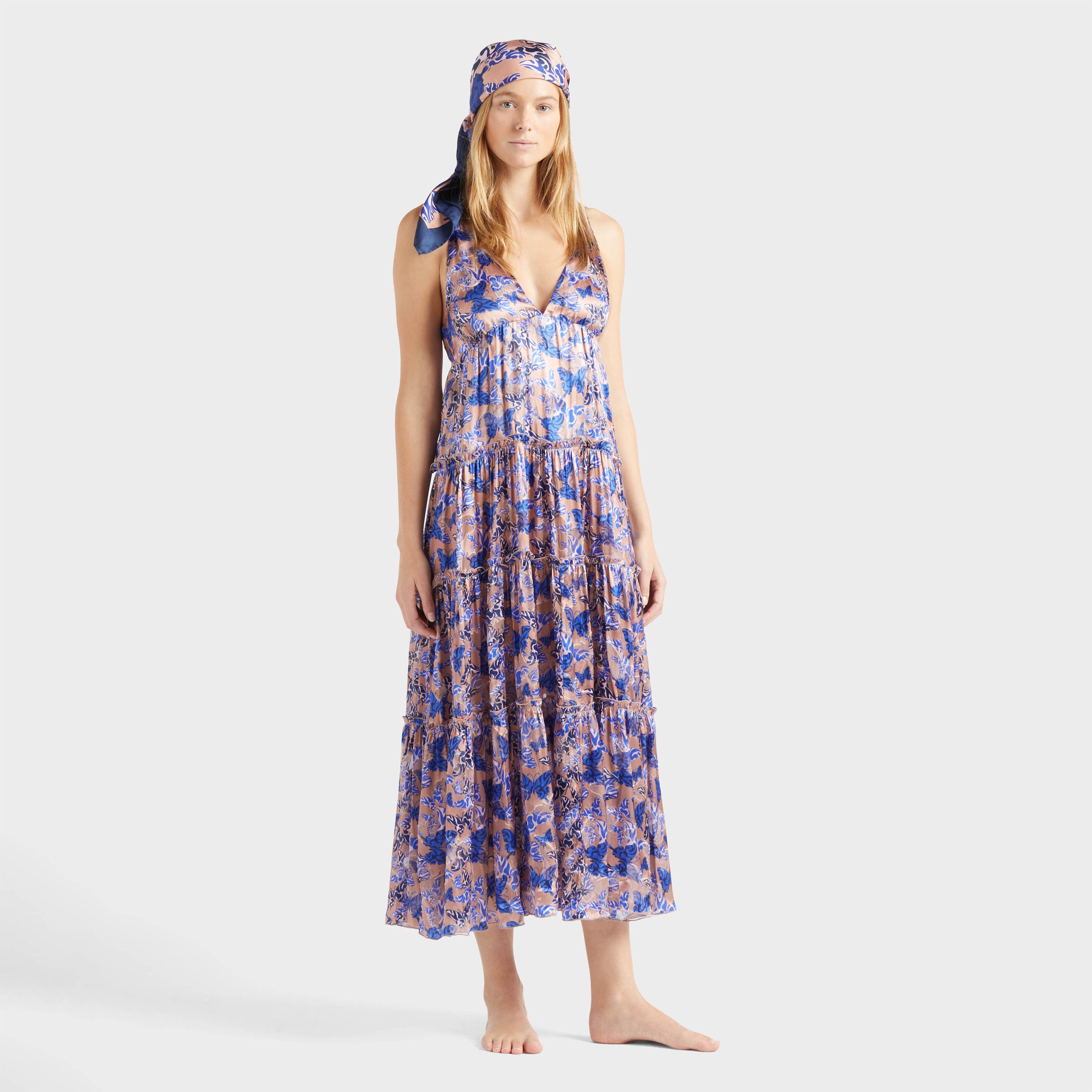 Women Long Viscose and Silk Dress Disco Butterflly - 5