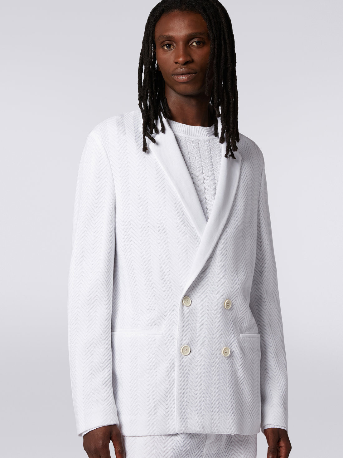Plain cotton and viscose chevron double-breasted blazer - 5