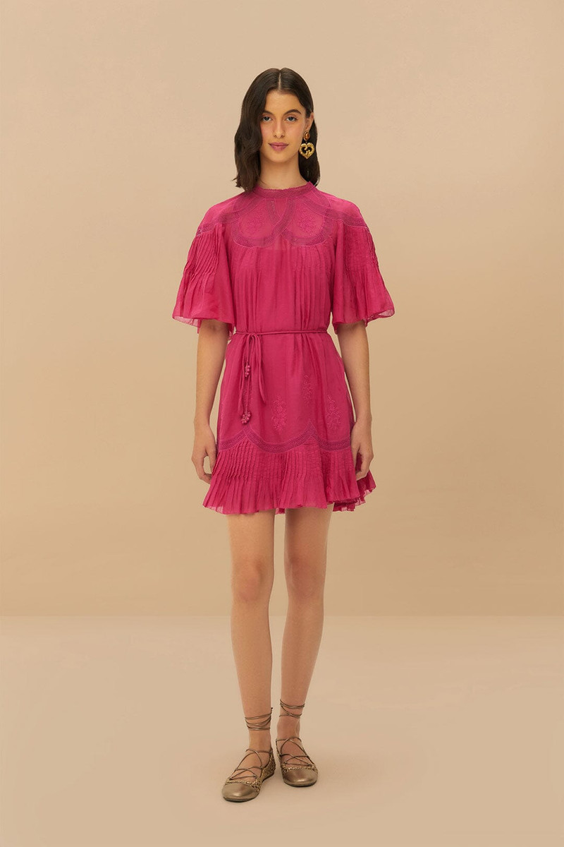 FARM RIO Pink Short Sleeve Ruched Mini Dress outlook