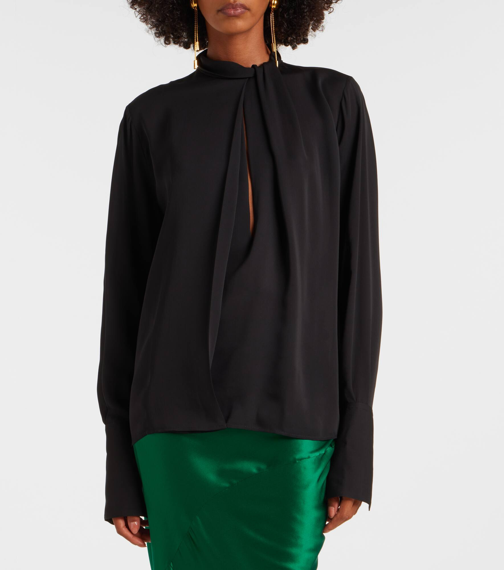 Draped silk satin blouse - 7