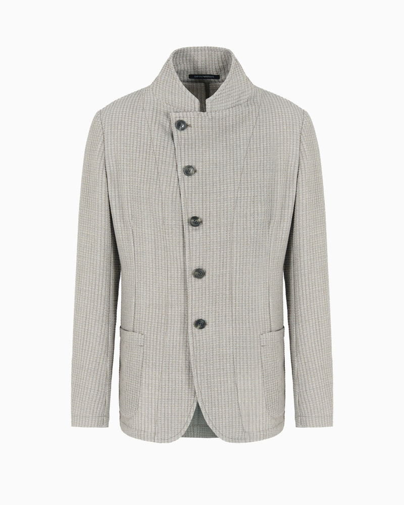 GURU-COLLAR JACKET WITH OFF-CENTRE FASTENING IN ARMURE VIRGIN WOOL 1