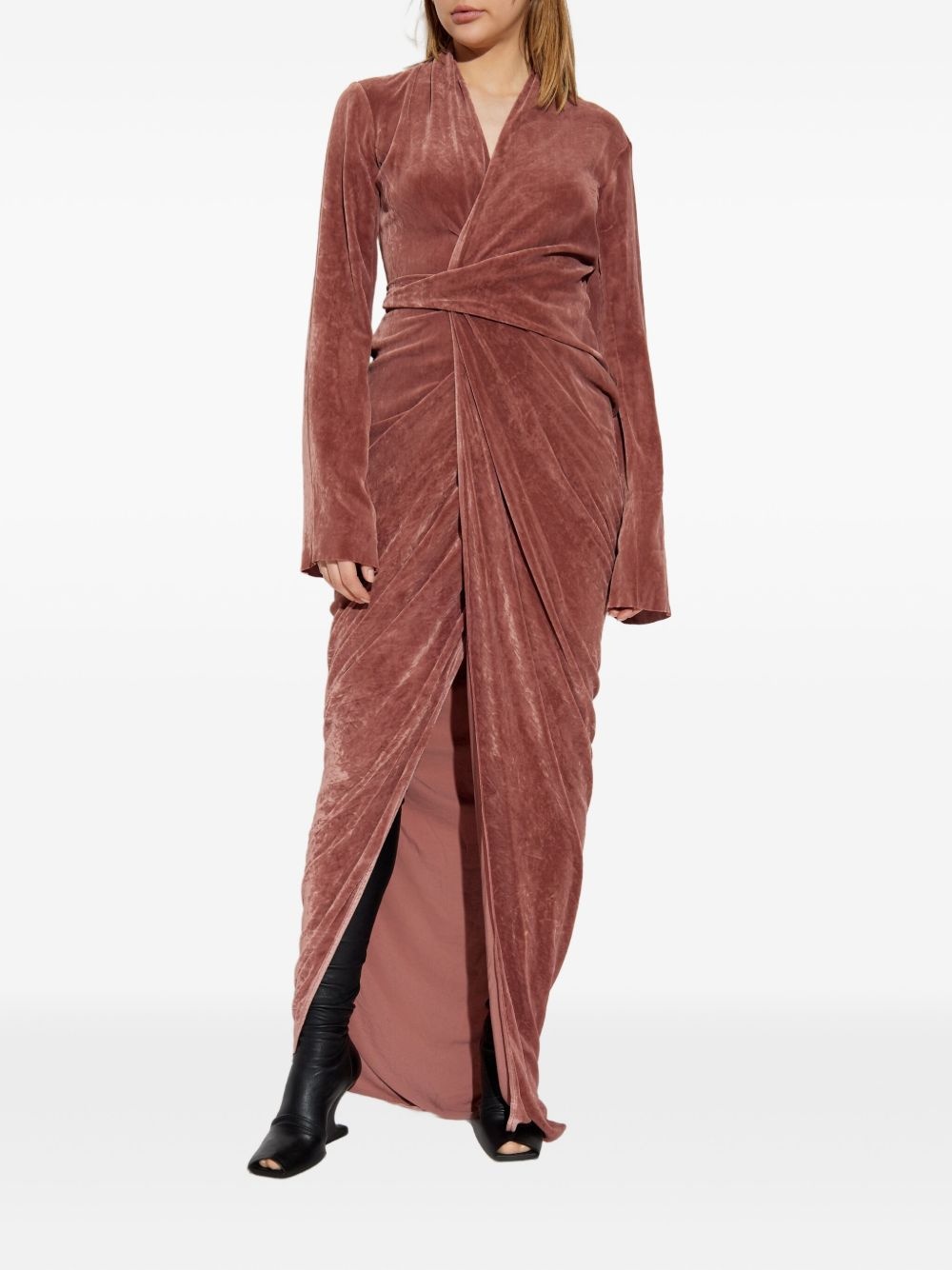 wrap-effect velvet dress - 3