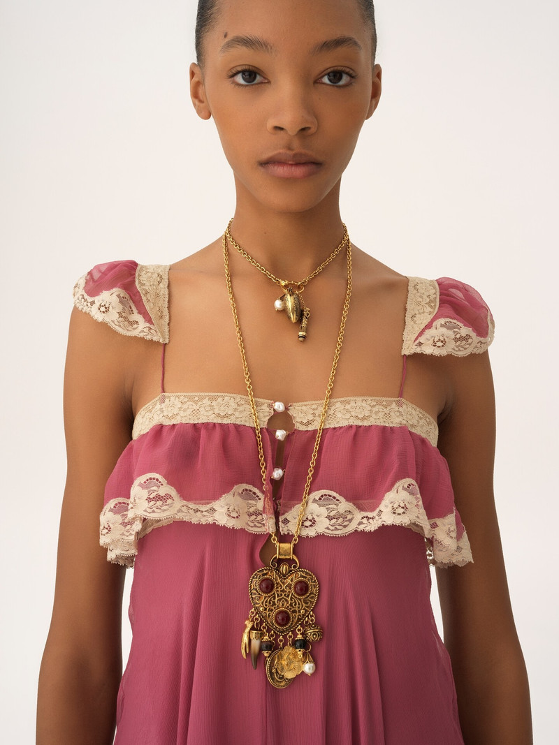 FLUID LONG DRESS IN SILK MOUSSELINE & LACE 5