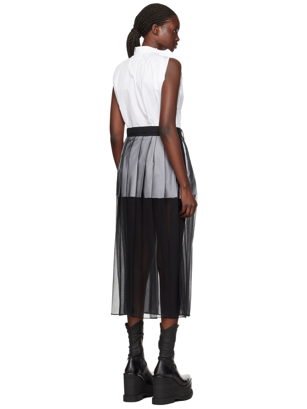White & Black Overlay Midi Dress - 3