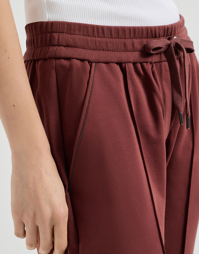 Stretch cotton lightweight French terry track trousers with monili 4