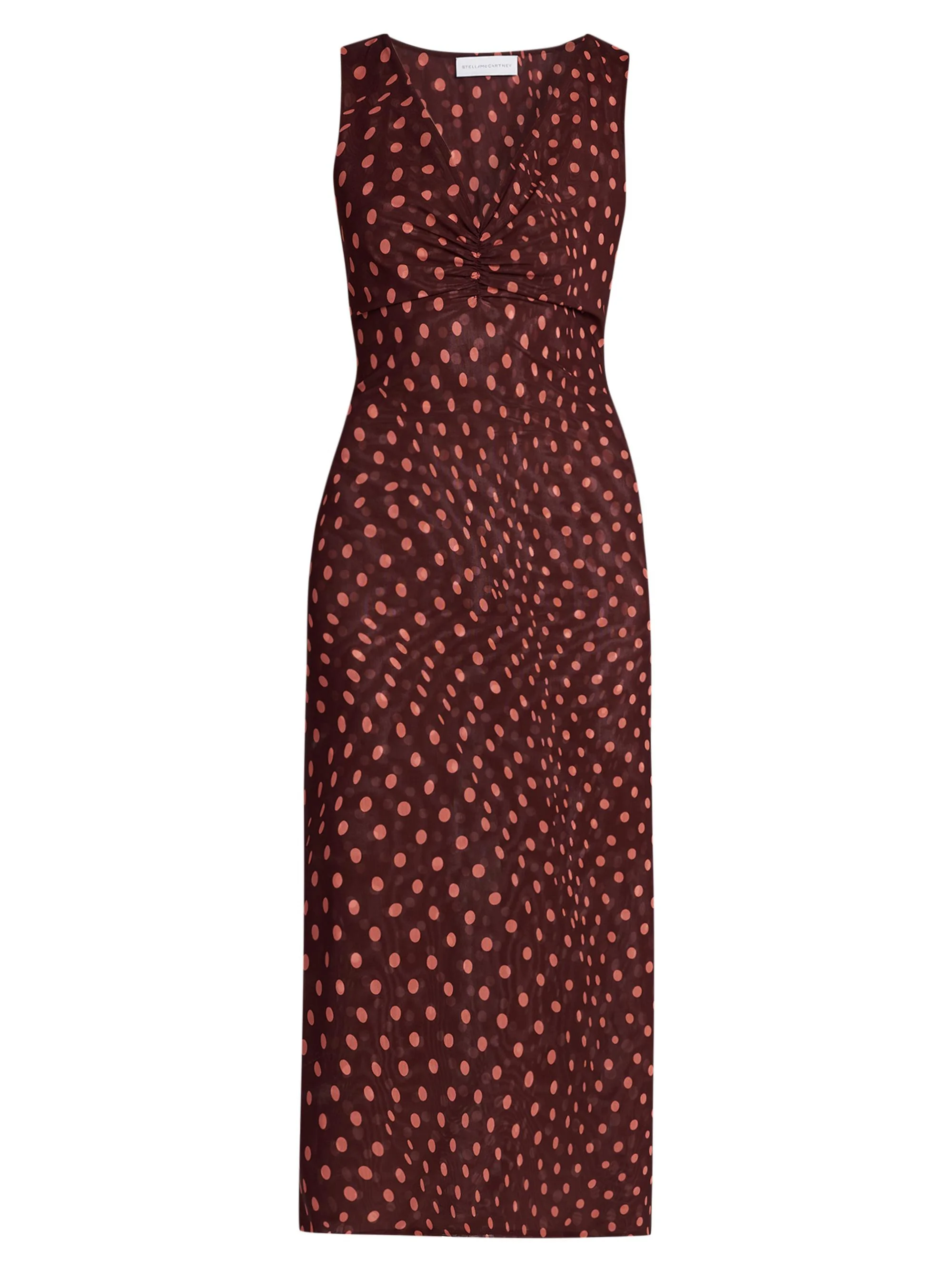 Women's Polka Dot Mesh V-Neck Midi Dress - Burgundy Pink - 1