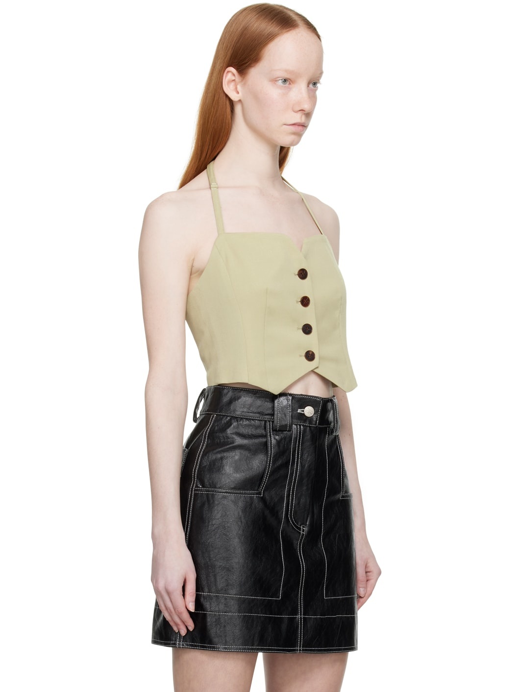 Khaki Buttoned Tank Top - 2
