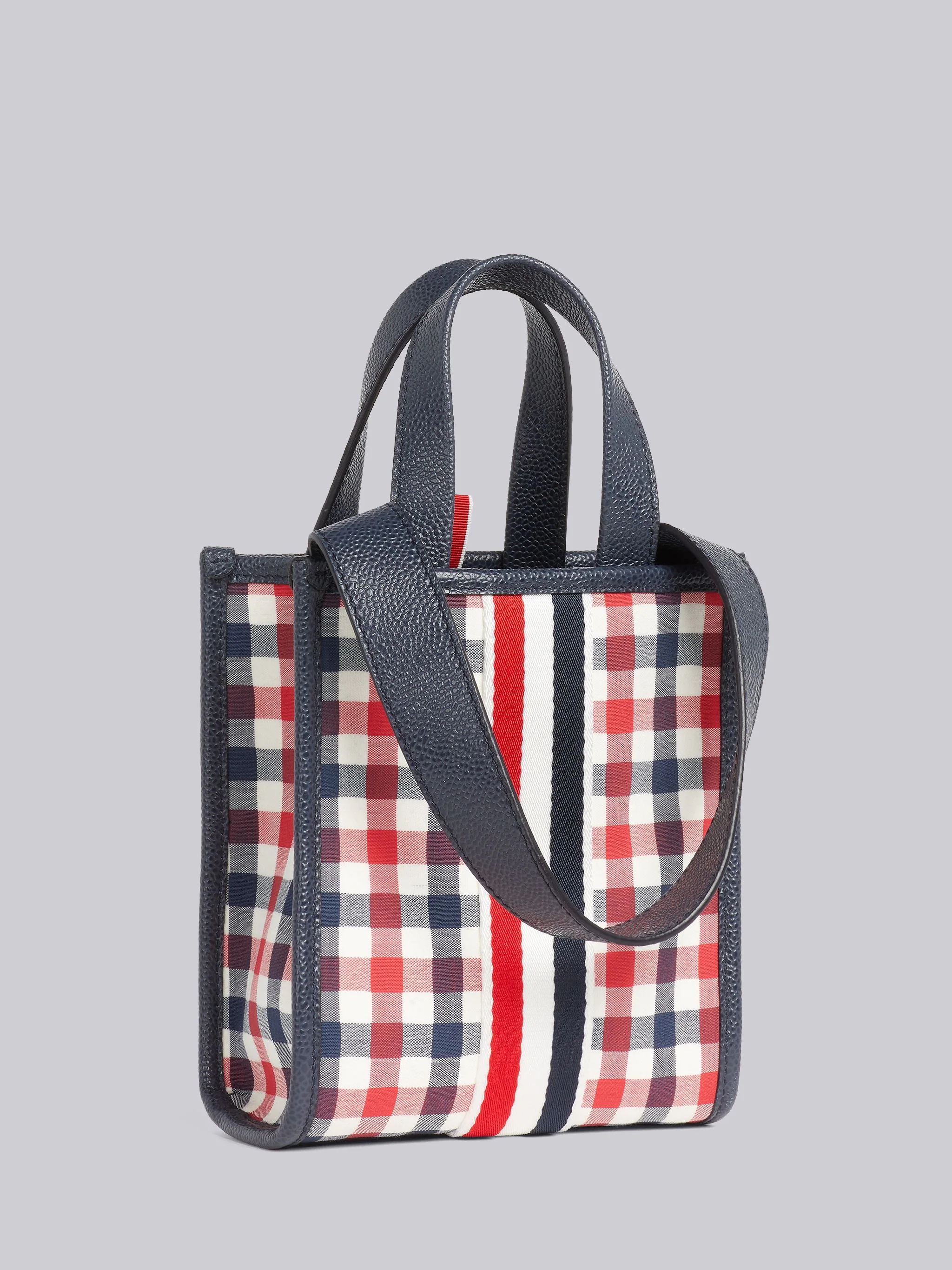 Multicolor Gingham Wool Seersucker Webbing Stripe Shoulder Strap Mini Tote - 3