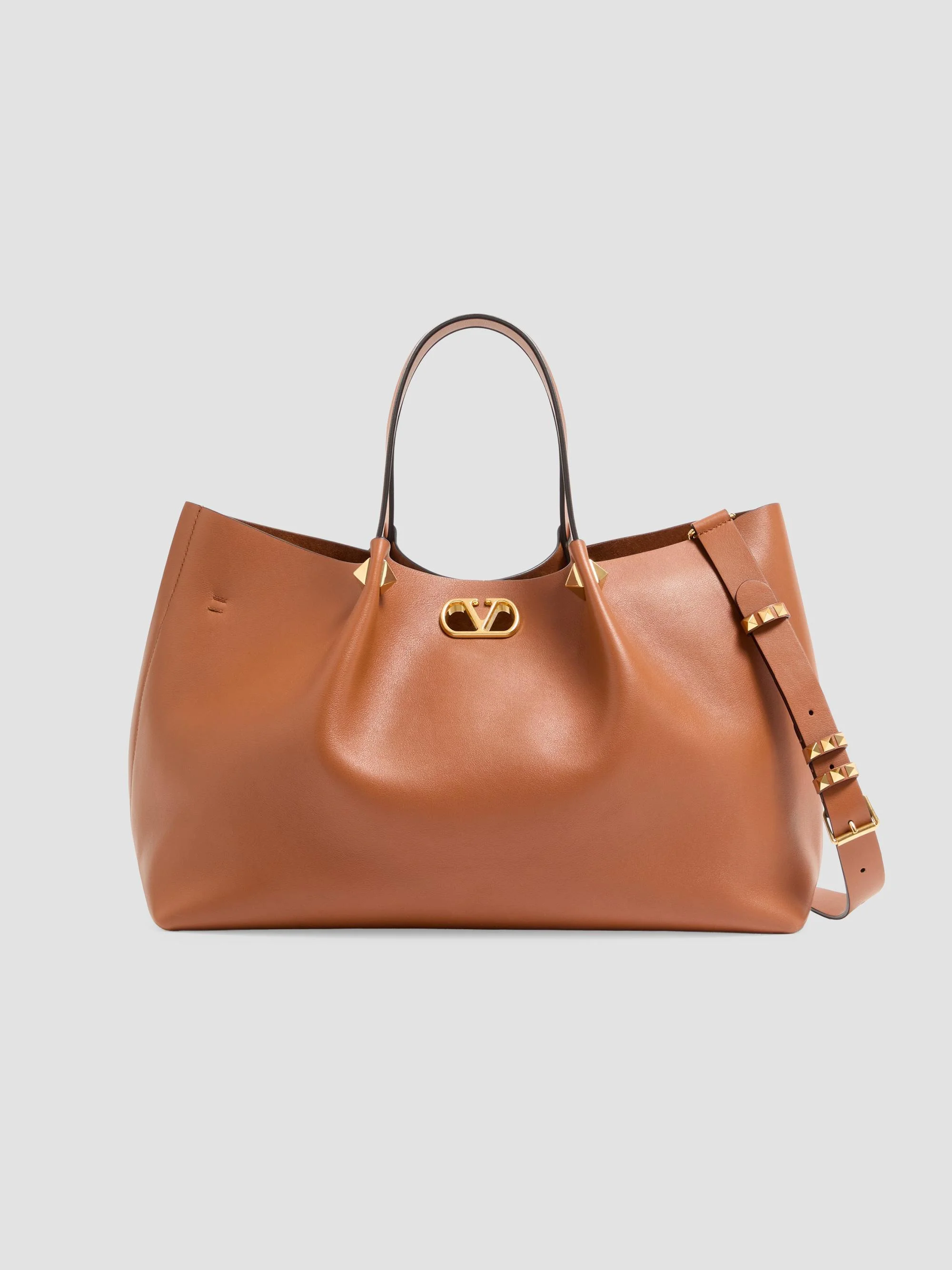 Women's Large Soft Leather Shopping Bag - Hazelnut - 1