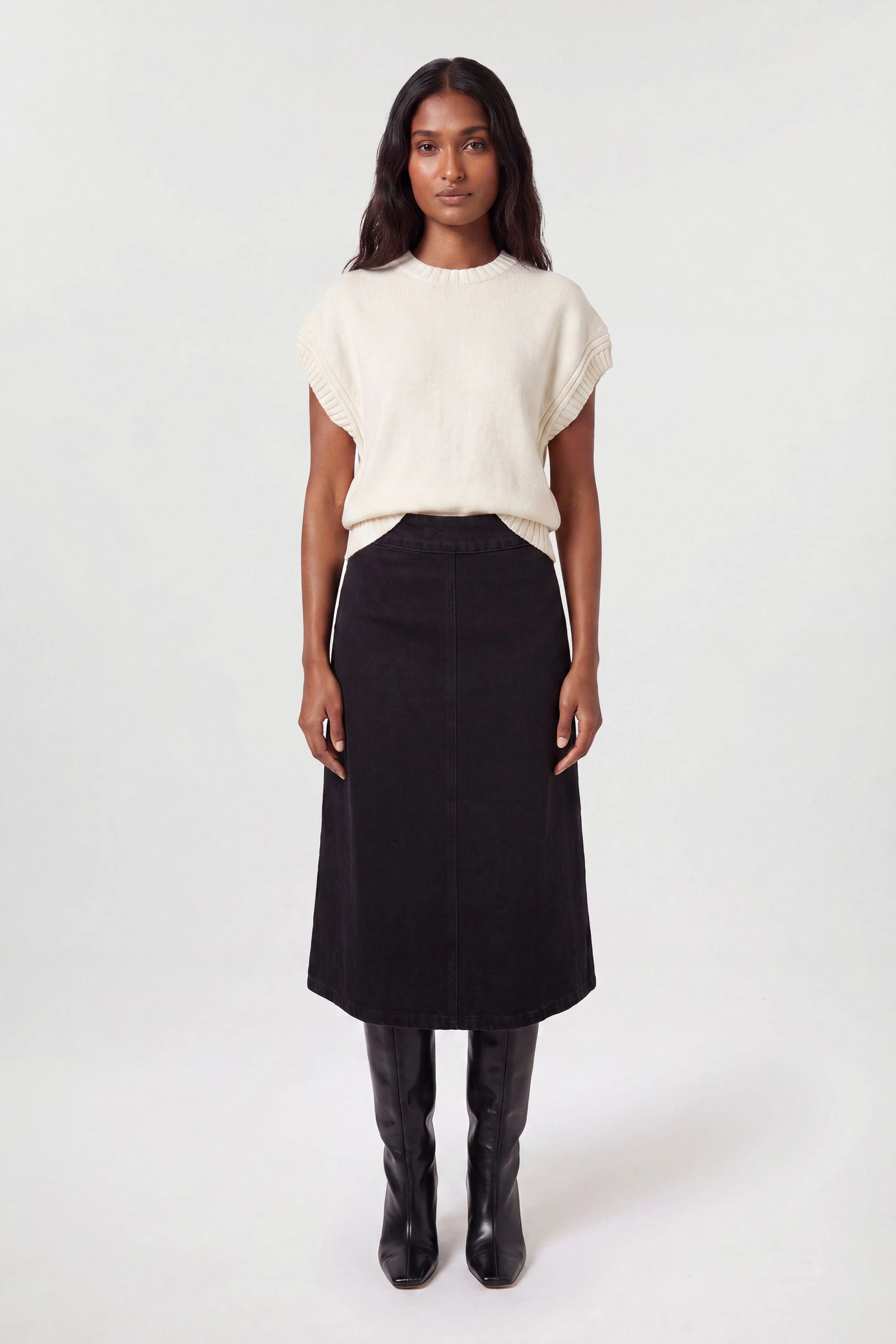 Denim A Line Midi Skirt - 1