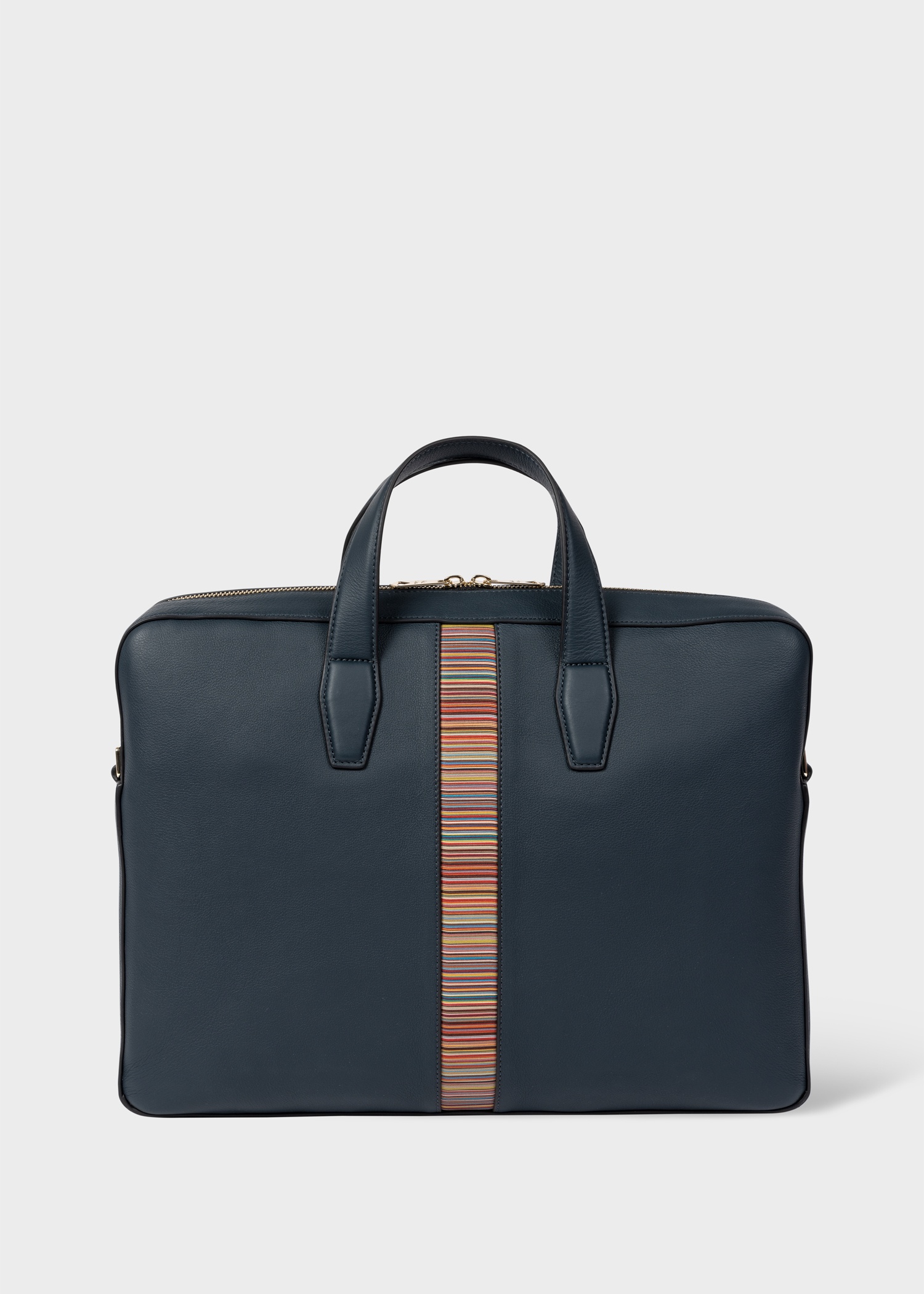 Dark Blue Leather 'Signature Stripe' Business Folio - 1