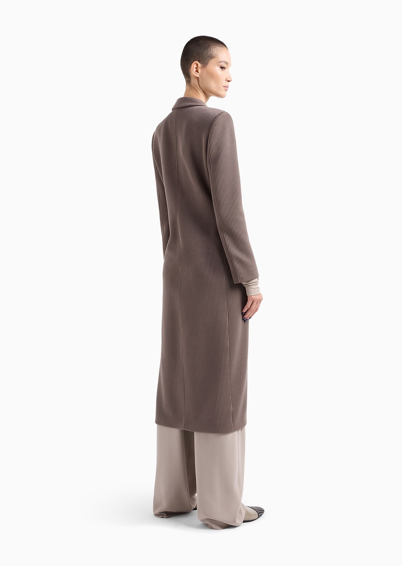 Long single-breasted canneté jersey coat - 3