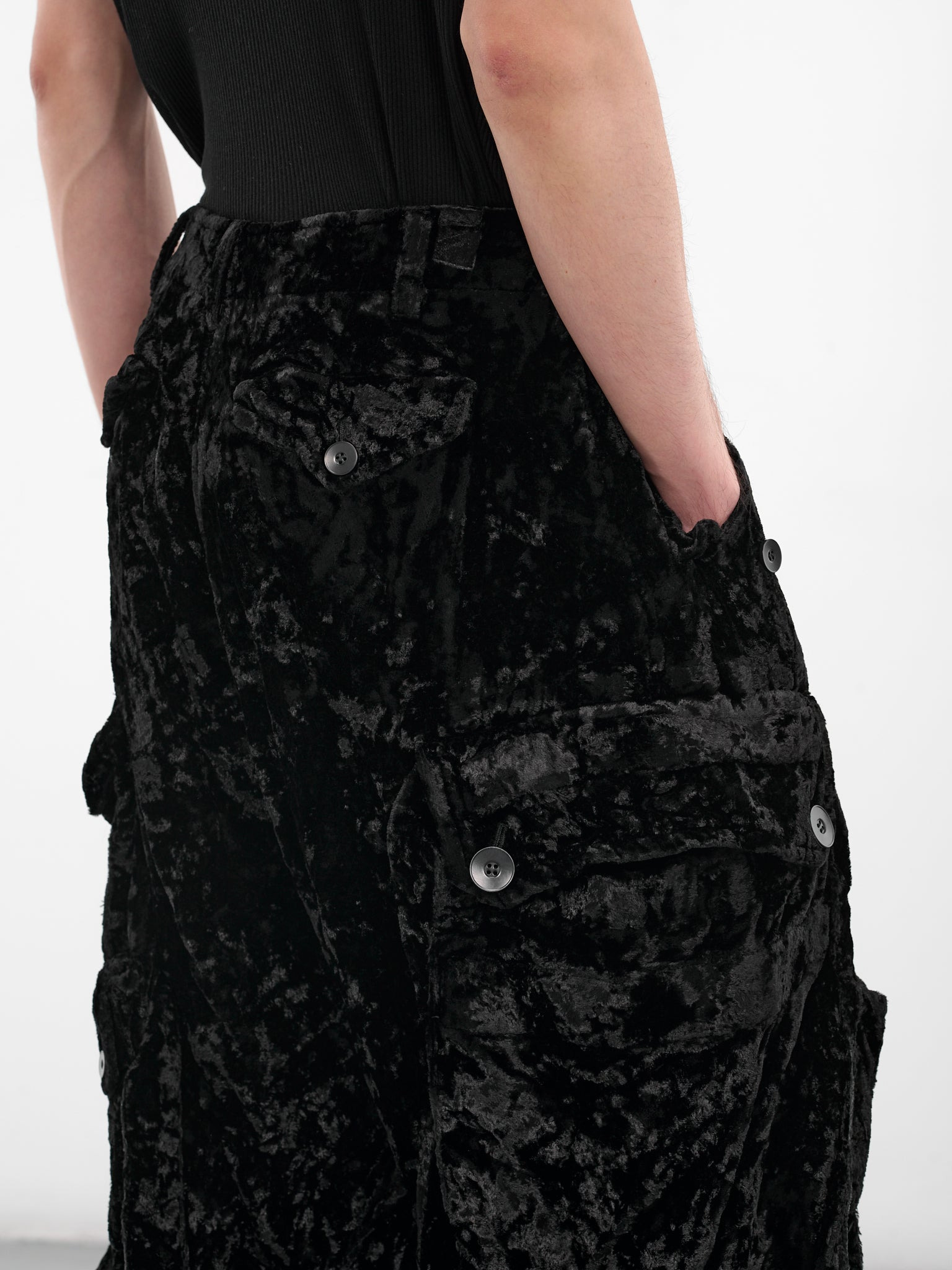 Black Crushed Velvet Cargo Pants - 5
