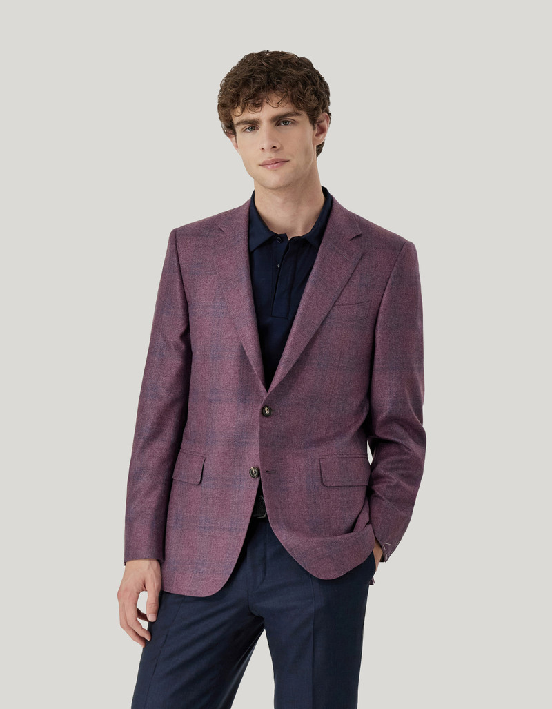 PURPLE AND LIGHT BLUE OVERCHECK BLAZER IN SILK AND CASHMERE 3
