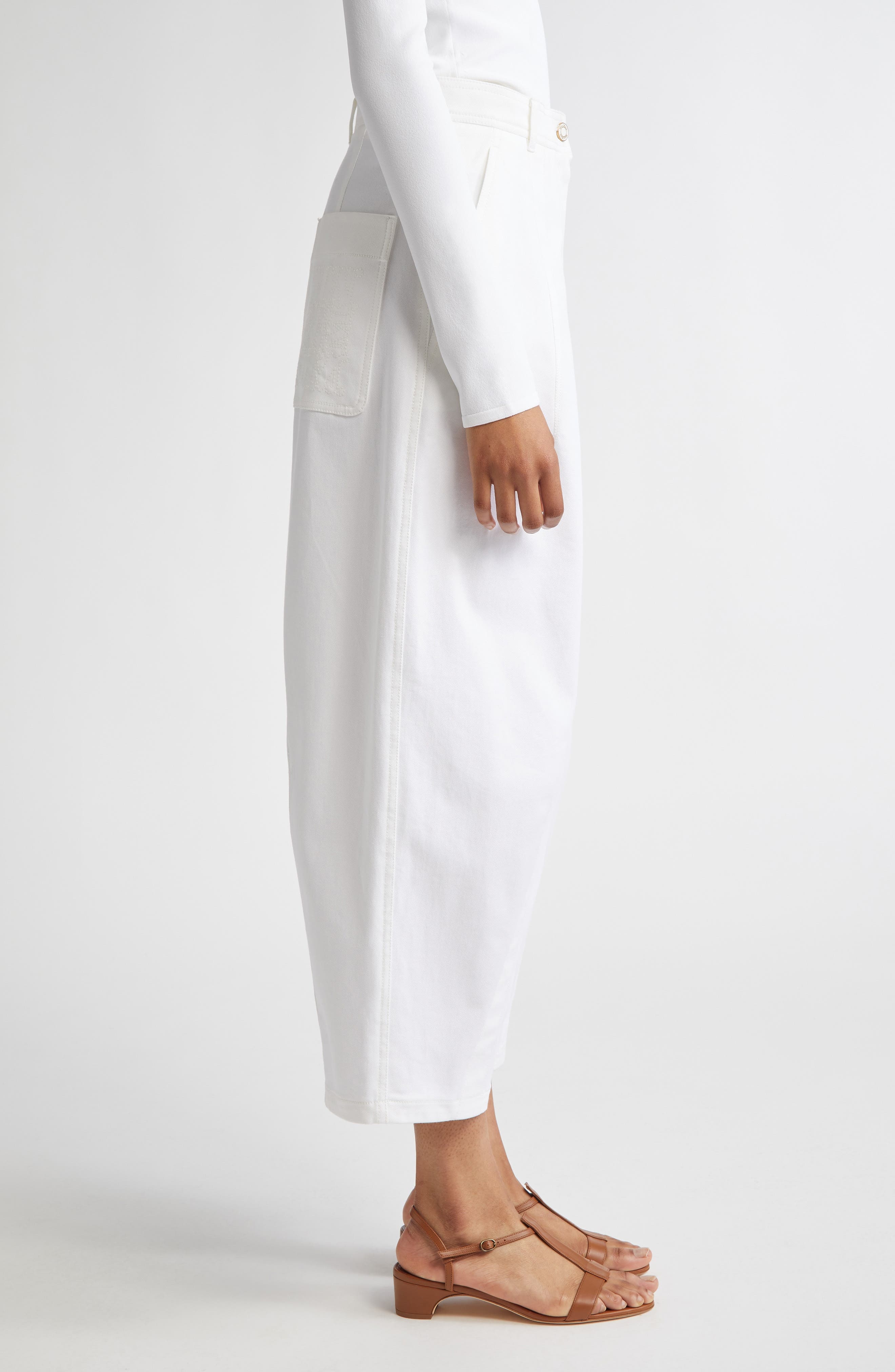Max Mara Mina Wide Leg Crop Stretch Denim Trousers in White at Nordstrom - 4