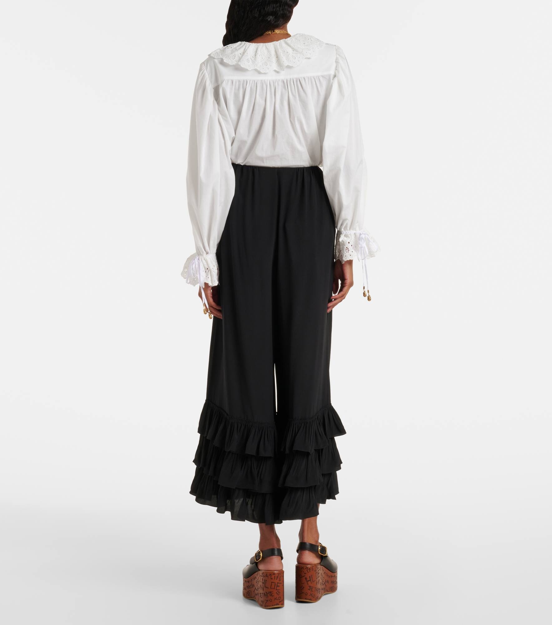 Layered crêpe de chine wide-leg pants - 3