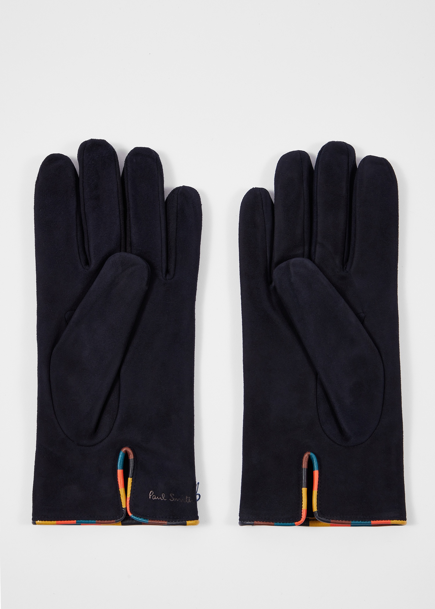 Navy Suede 'Artist Stripe' Piping Gloves - 2