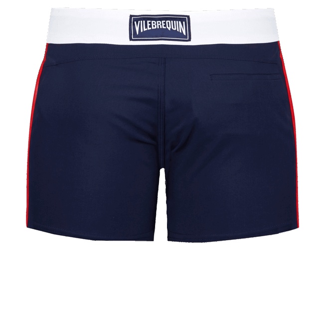 Men Flat Belt Stretch Swim Trunks Tricolor - 2