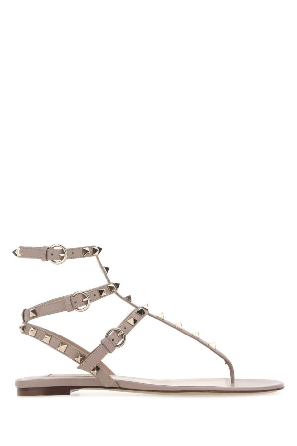 サンダル・ミュール VALENTINO Antiqued pink leather Rockstud thong sandals Valentino Antiqued pink leather Rockstud thong sandals